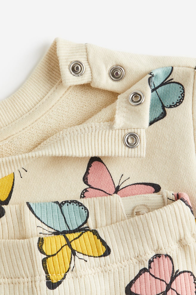 2-piece sweatshirt and leggings set - Light beige/Butterflies/White/Zebras - 2
