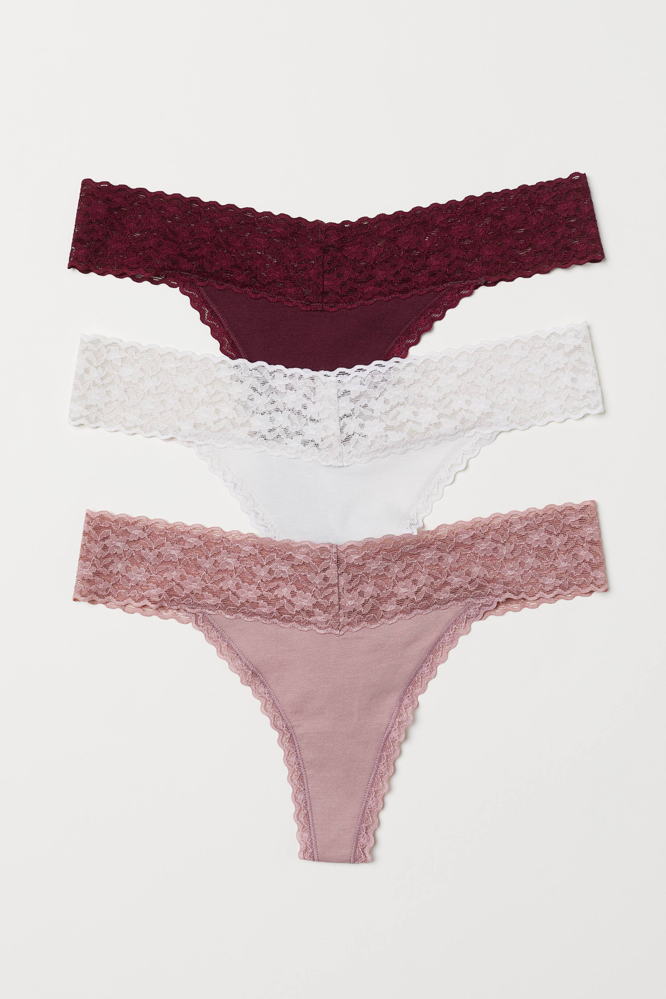 View larger image: 3-pack cotton thong briefs - Burgundy/Pink - Ladies | H&M 1