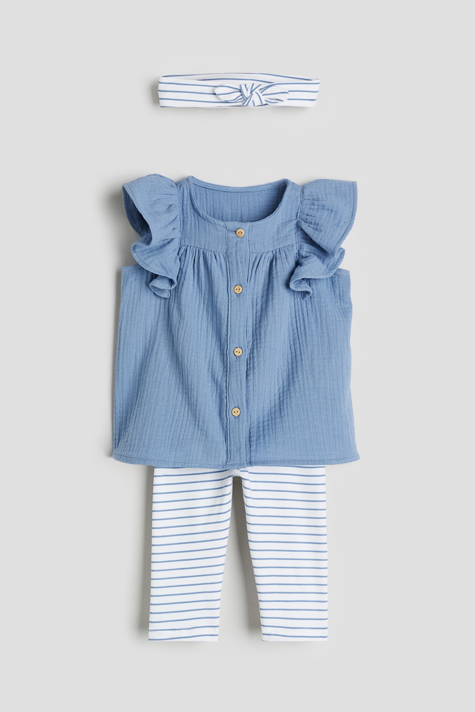 3-piece cotton set - Dusty blue/Striped - 1