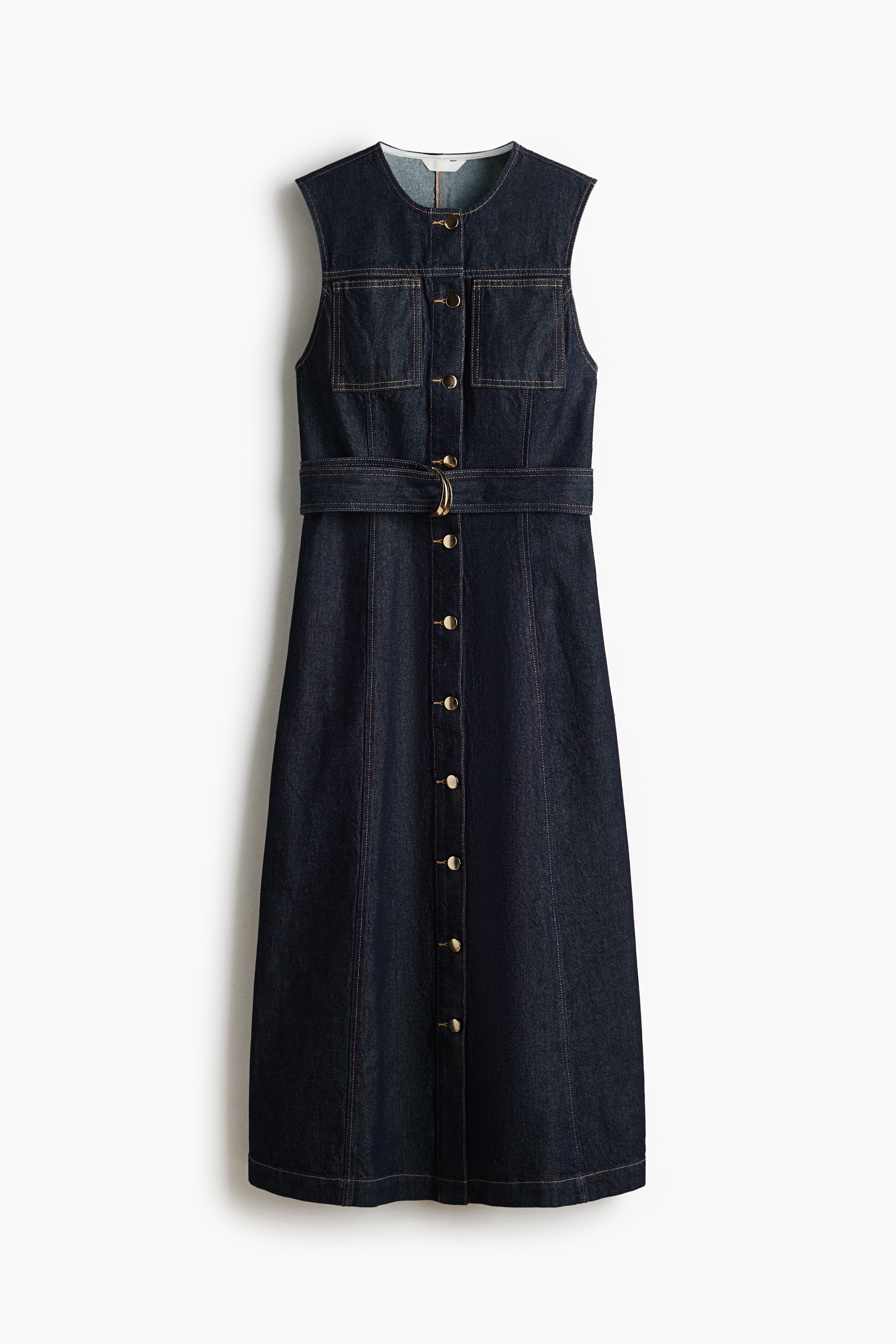 Denim jurk met riem - Donker denimblauw