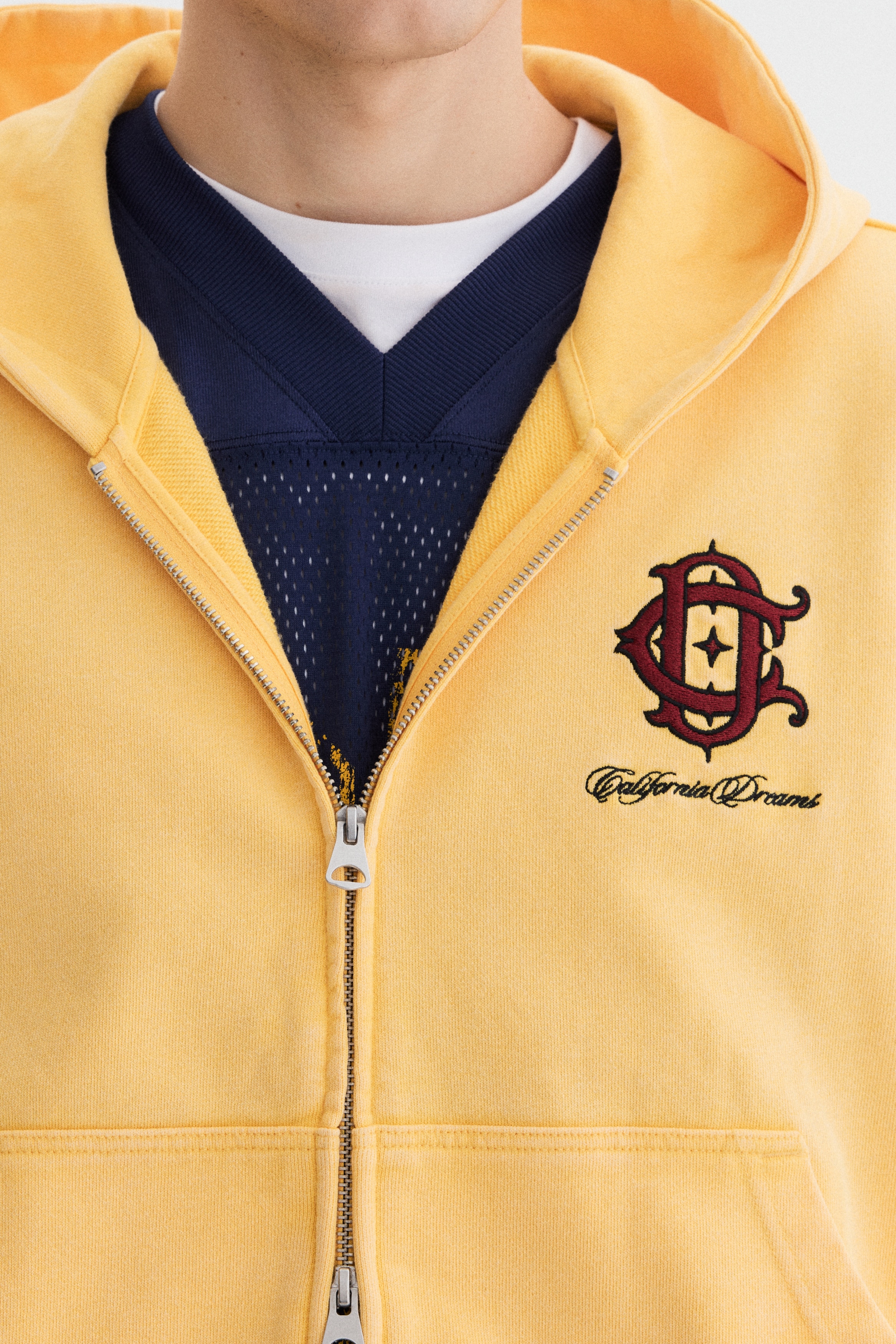 Men's Yellow/California Dreams Oversized-Fit Boxy Hooded Jacket