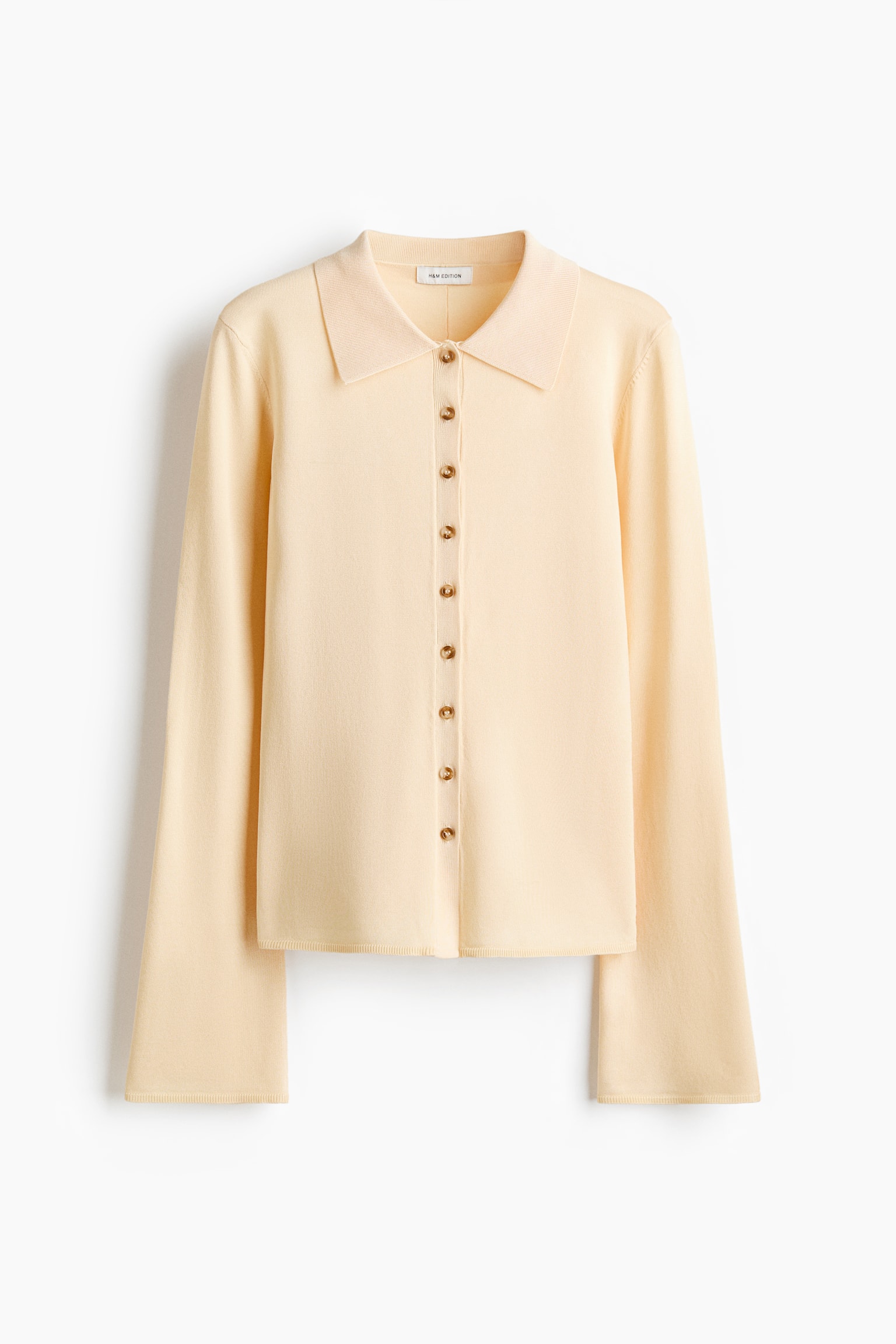 Fine-knit button-front top - Light beige - 2