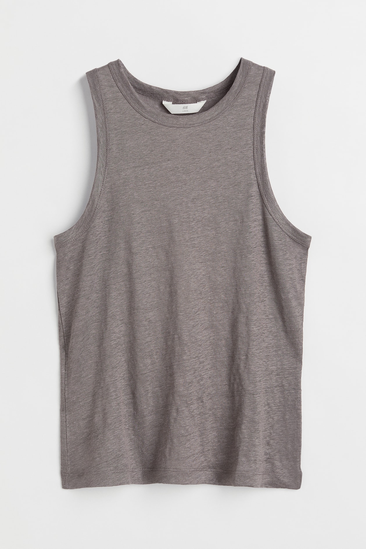 Linen Jersey Tank Top - Round Neck - Sleeveless - Dark gray melange ...