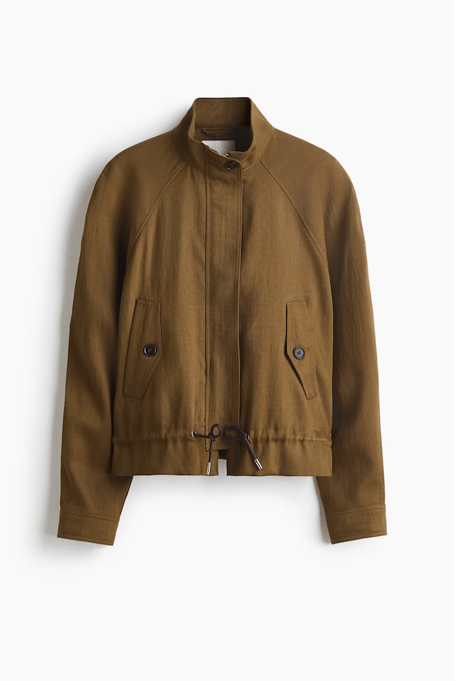 Oversized Jacke aus Leinenmix - Dunkelbeige/Dunkelbraun - 1