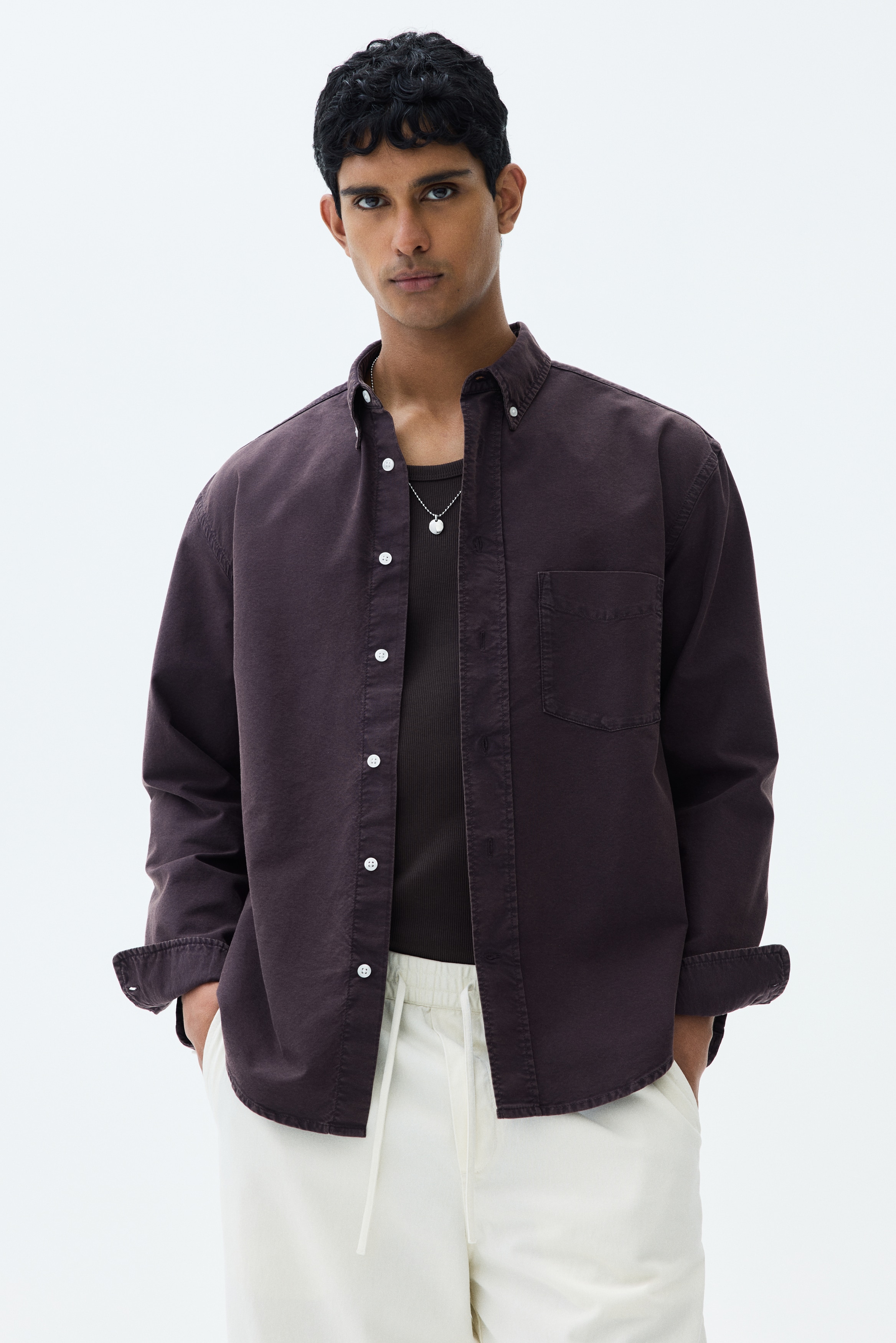 Relaxed Fit Oxford shirt - Dark brown/Green/Burgundy