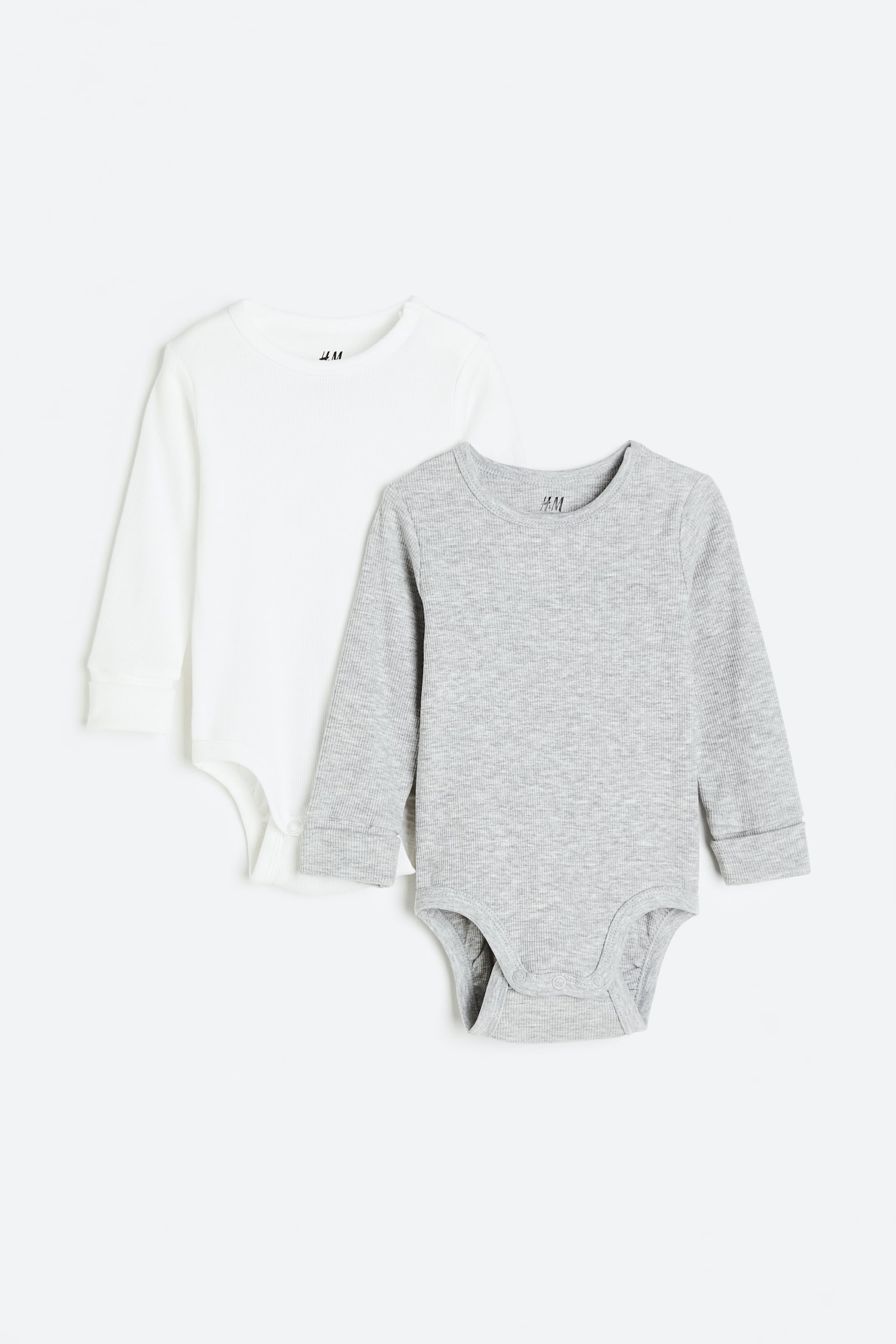 2-pack long-sleeved bodysuits - Grey marl/White/Navy blue/Striped/Pink/Beige/Light beige/Black - 1