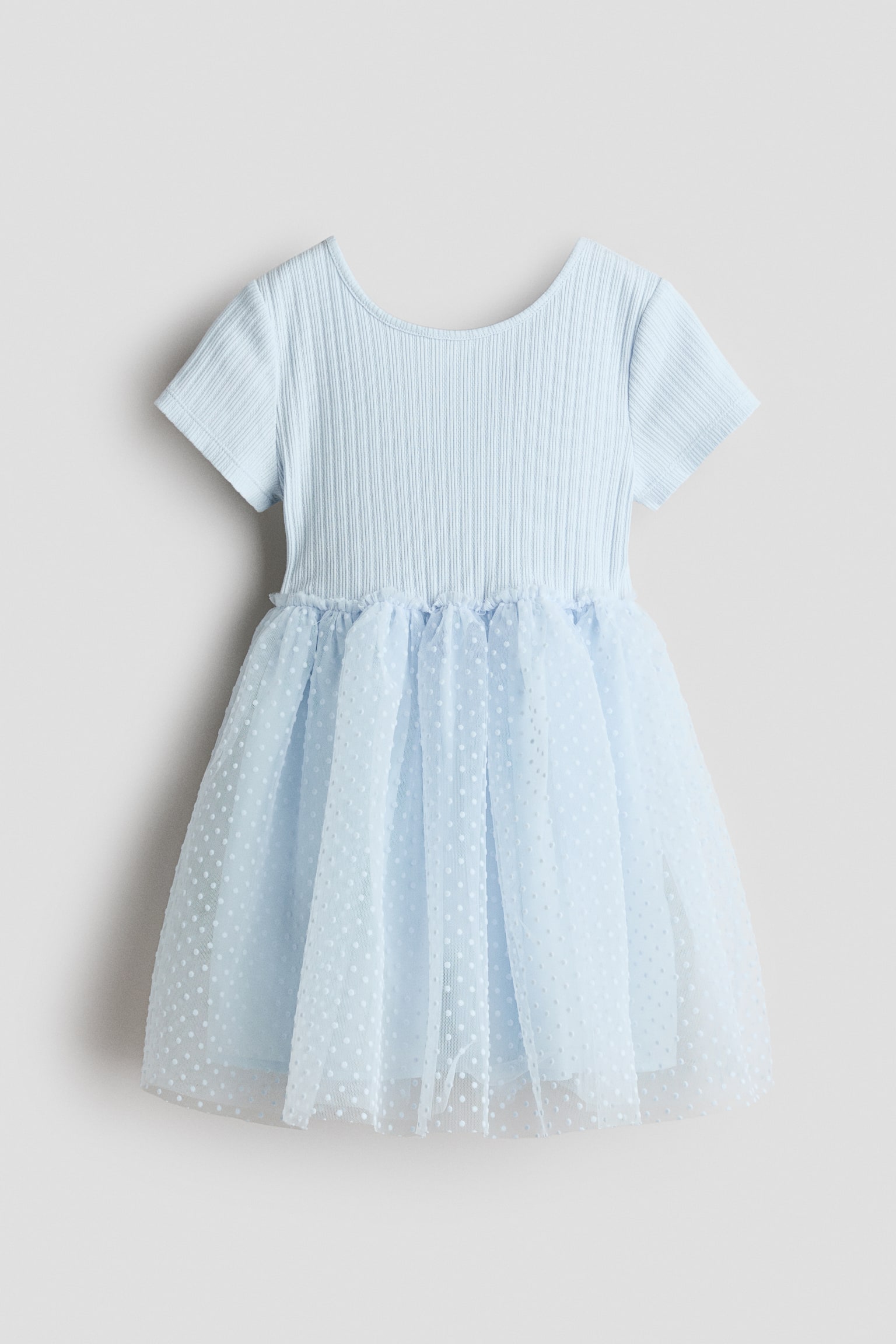 Kleid mit Flockprint und Tüllrock - Hellblau/Cremefarben/Gepunktet