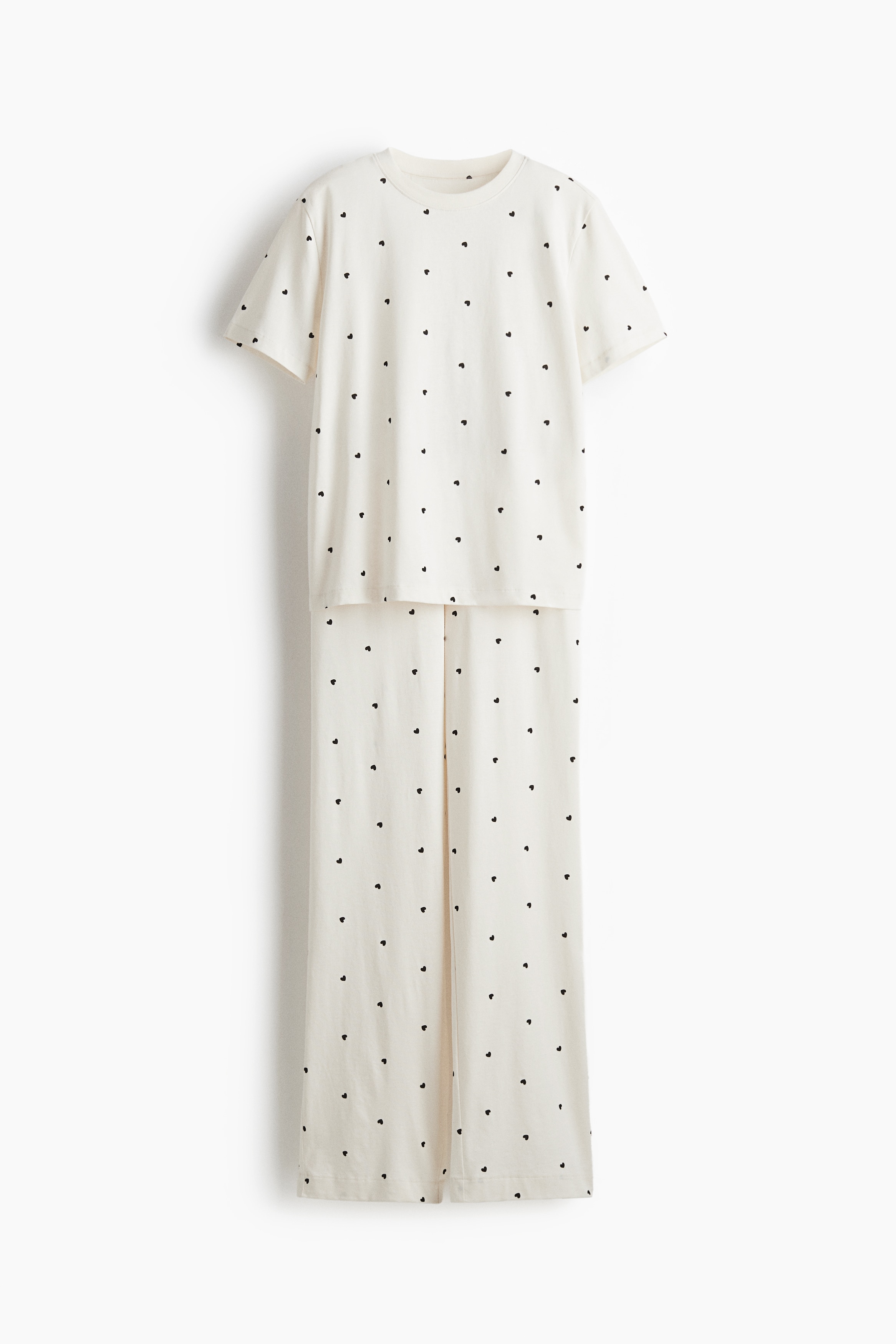 Pyjama en jersey - Crème/cœurs noirs/Marron foncé/Iconic