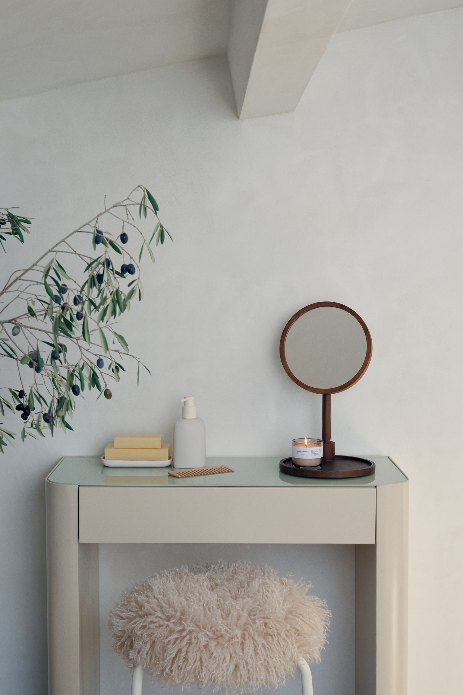 Glass-top dressing table - Light beige - 4