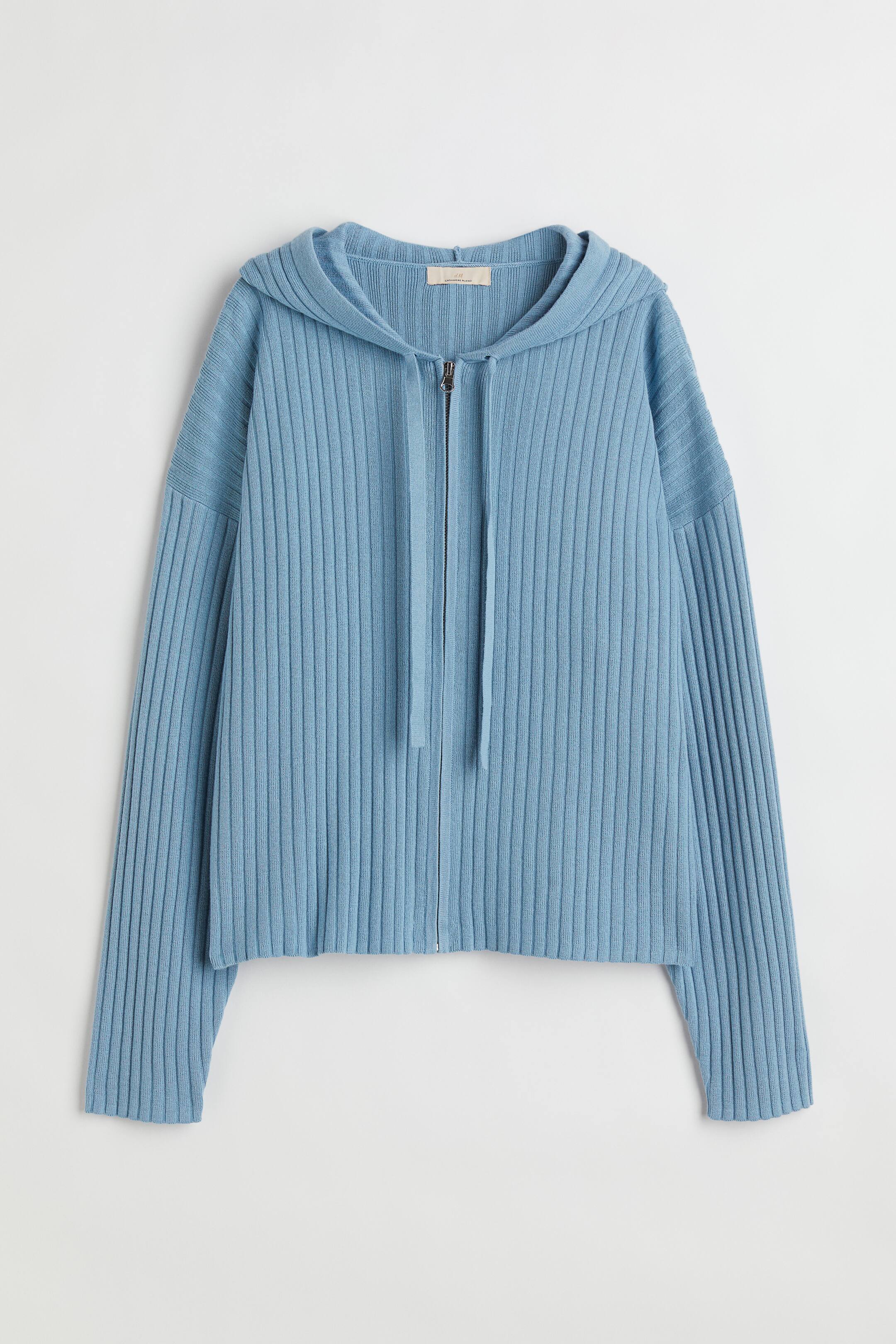 View larger image: Cashmere-blend zip-up hoodie - Blue - Ladies | H&M 1