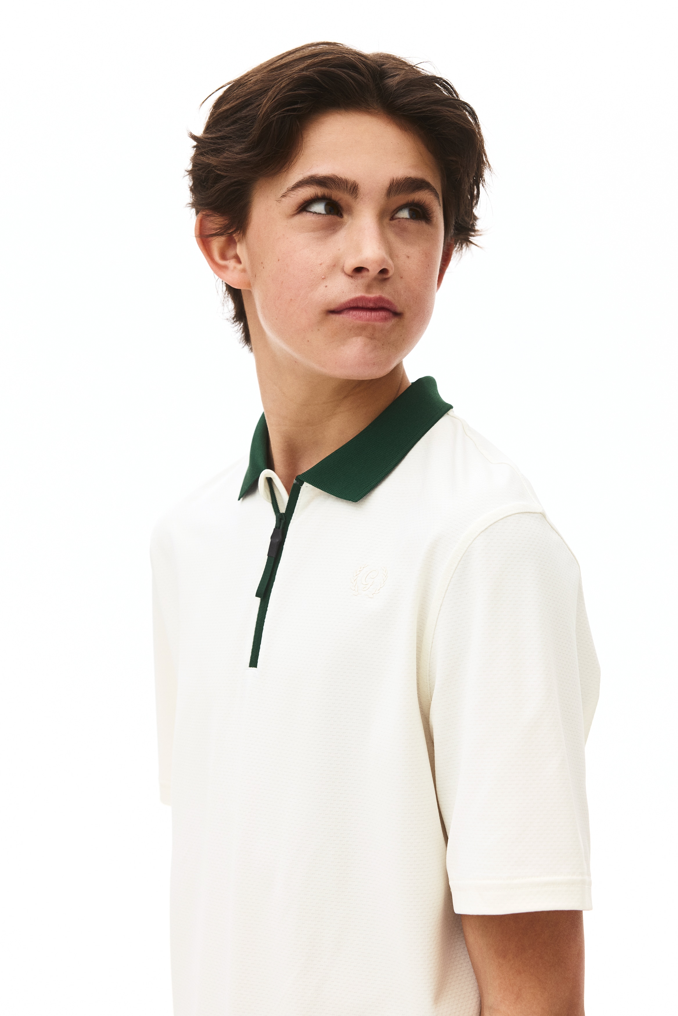 Regular Fit Polotrøye til trening med glidelås - Hvit/Blokkfarget/Mørk grønn