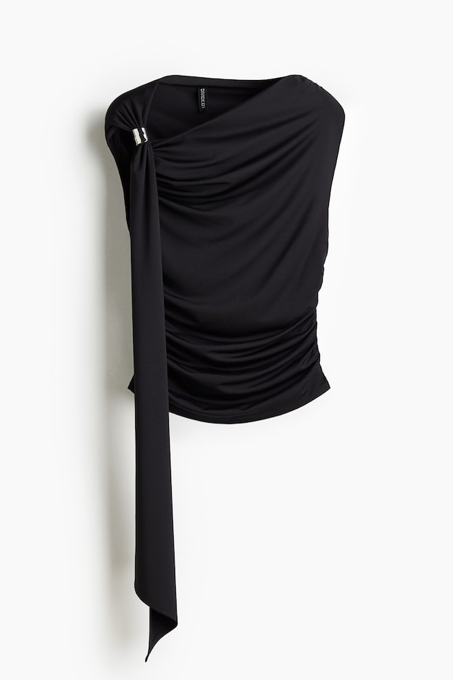 Draped One-Shoulder Top - Black/Brown - 1