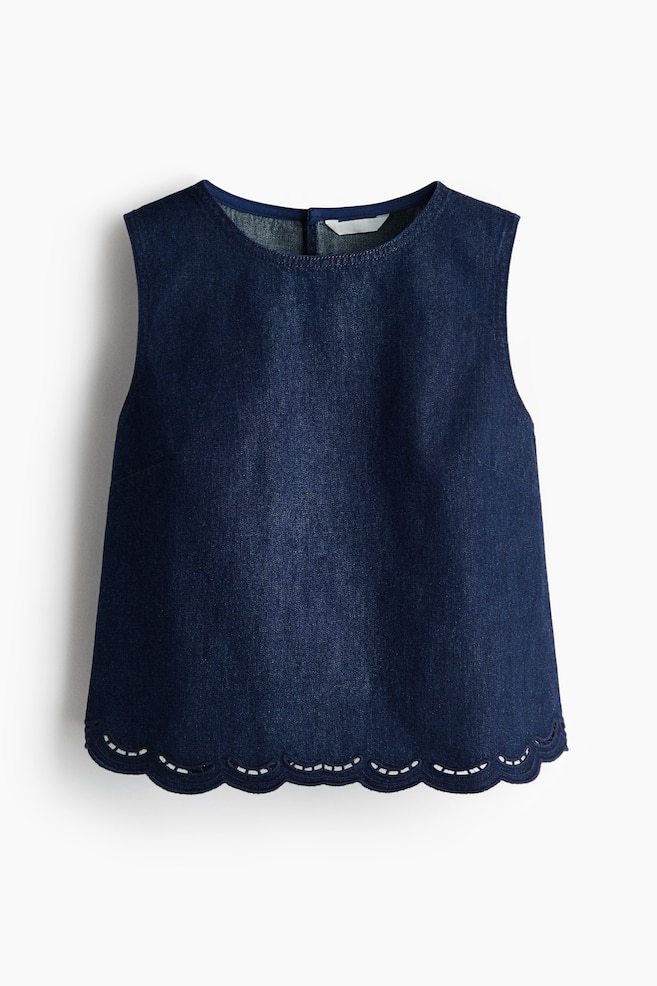 Broderie Anglaise Denim Top - Dark denim blue/Light beige - 1
