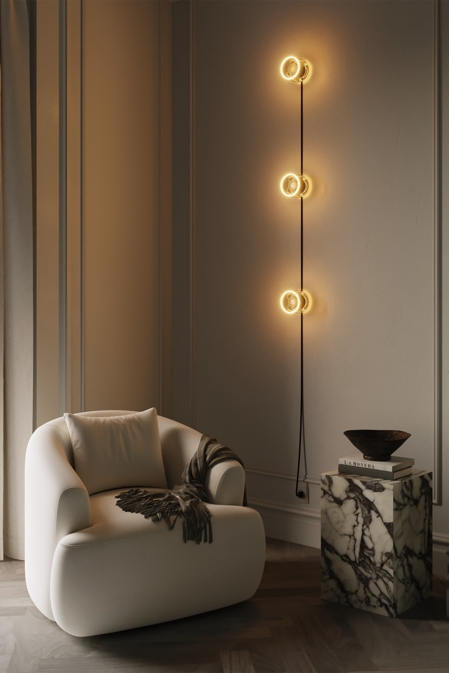 Plug-in Wall Lamp With 3 Ghost Light Bulbs - Black