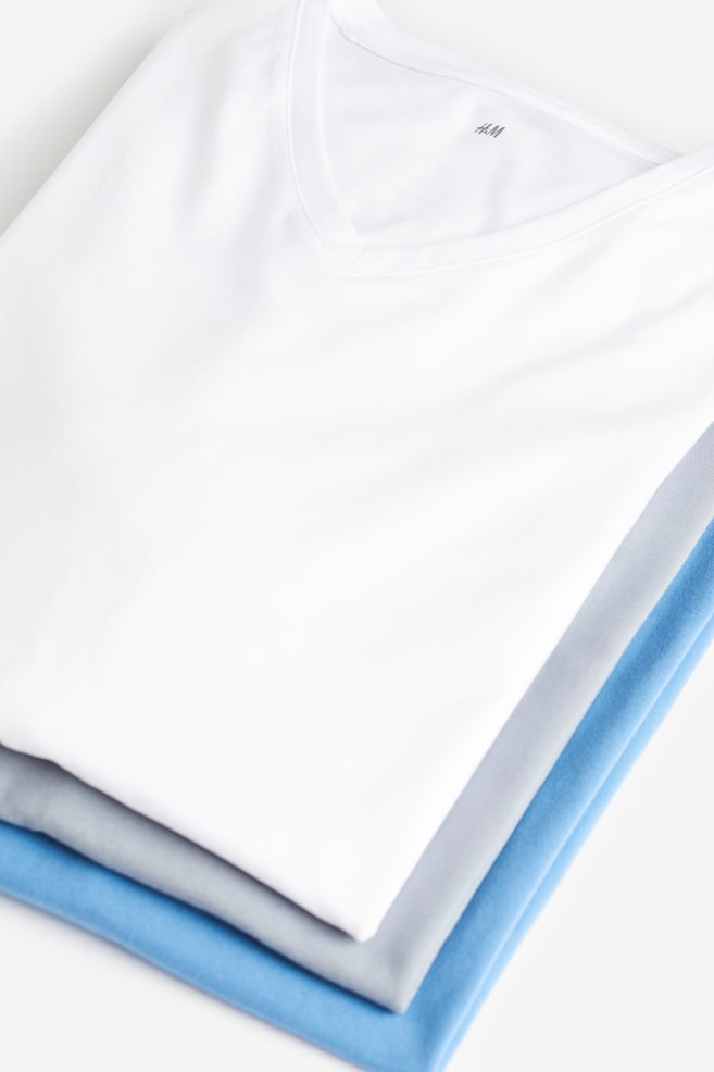 3-pack Slim Fit T-shirt med V-hals - Blå/Stålblå/Hvit/Sort/Hvit/Beige/Grønn/Blå/Lys grønn/Lys gråbeige/dc - 2