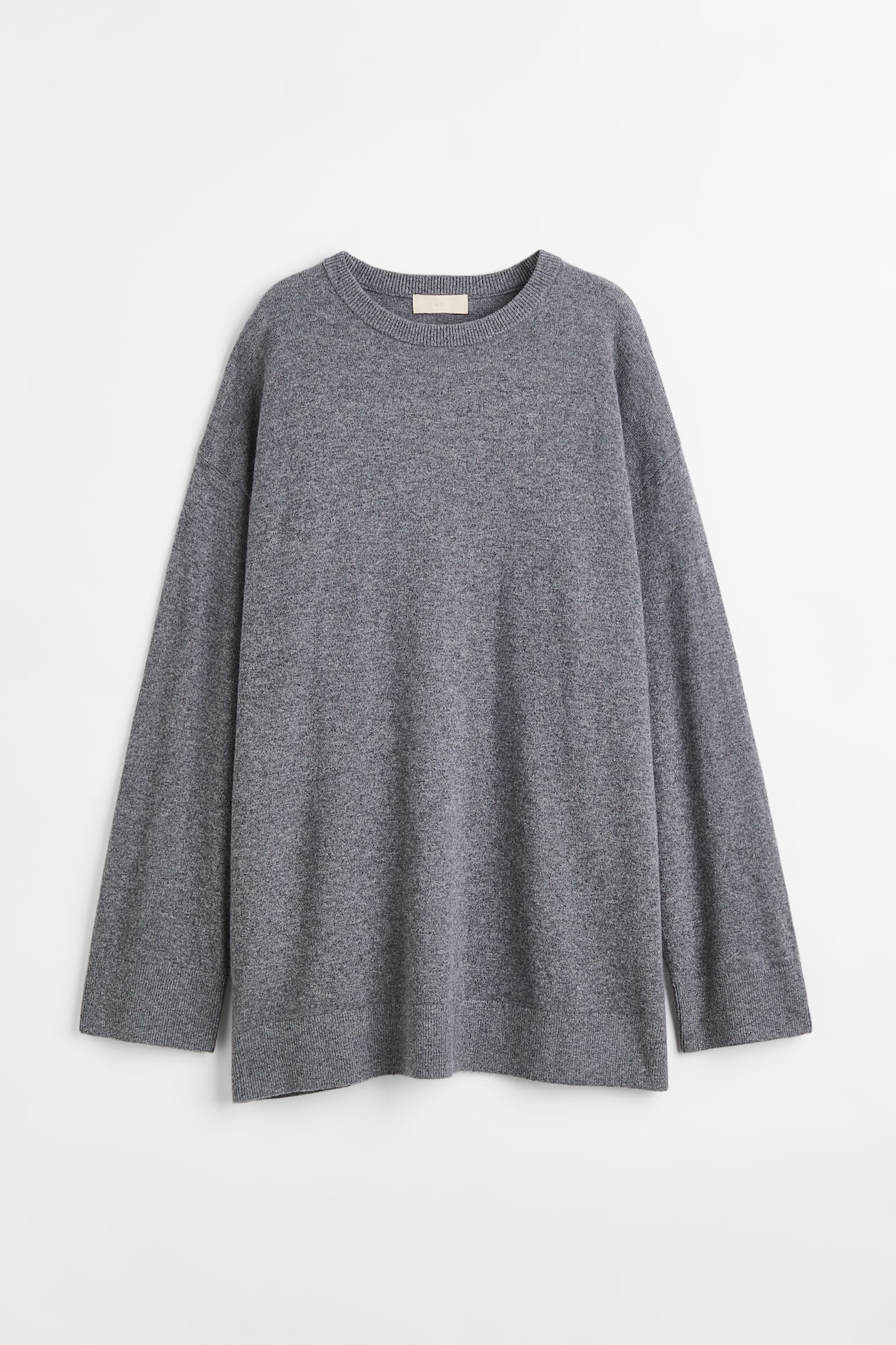 Oversized cashmere jumper - Round neck - Long sleeve - Dark grey marl ...