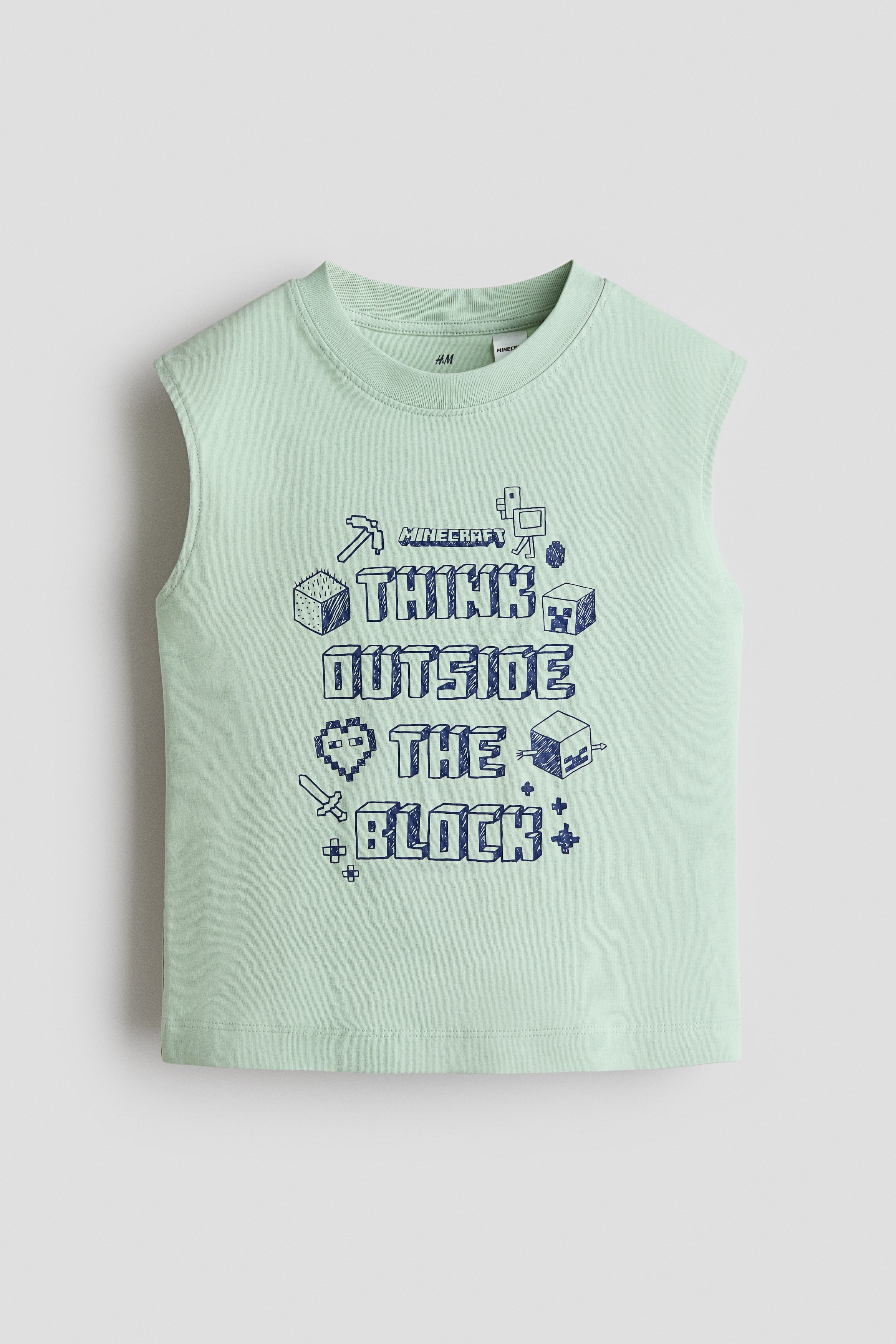 Áo ba lỗ in hình - Màu xanh lá nhạt/Minecraft