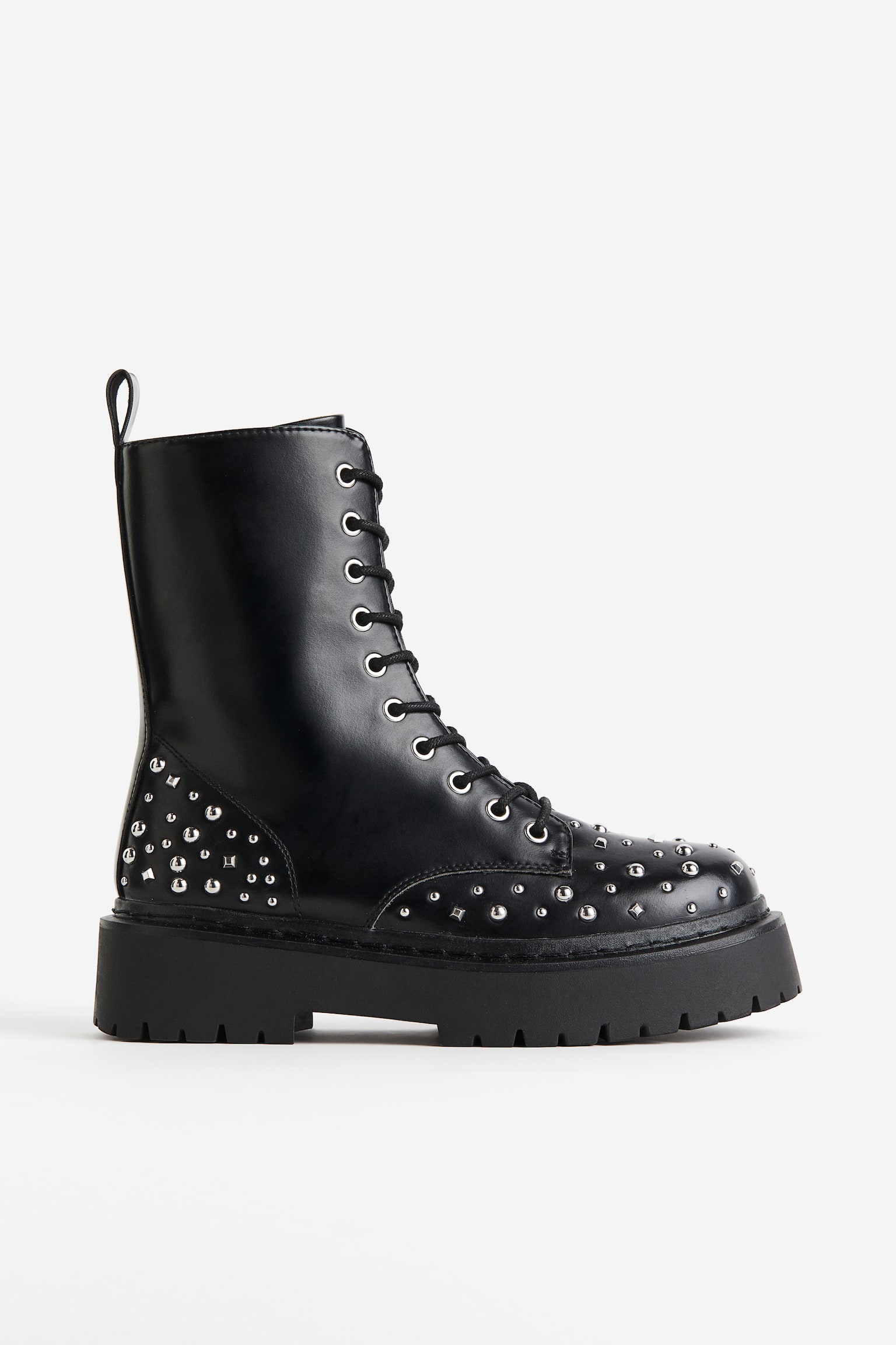 Studded Lace Up Boots - Black - 1