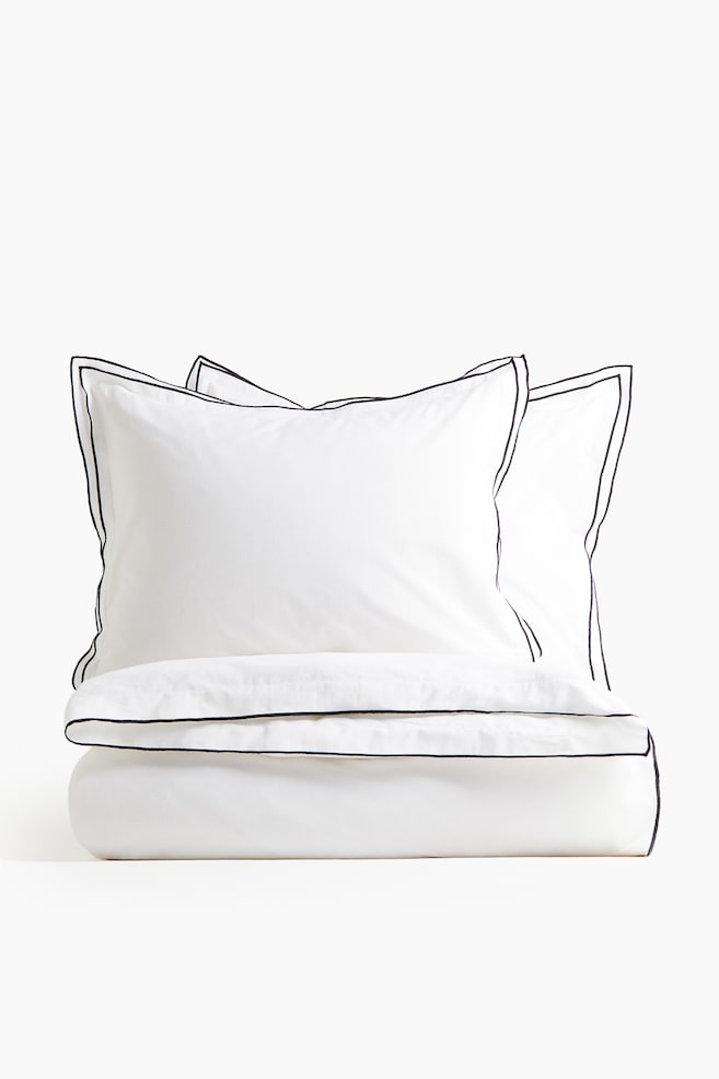 King/Queen Cotton Duvet Cover Set - White/Light taupe - 1