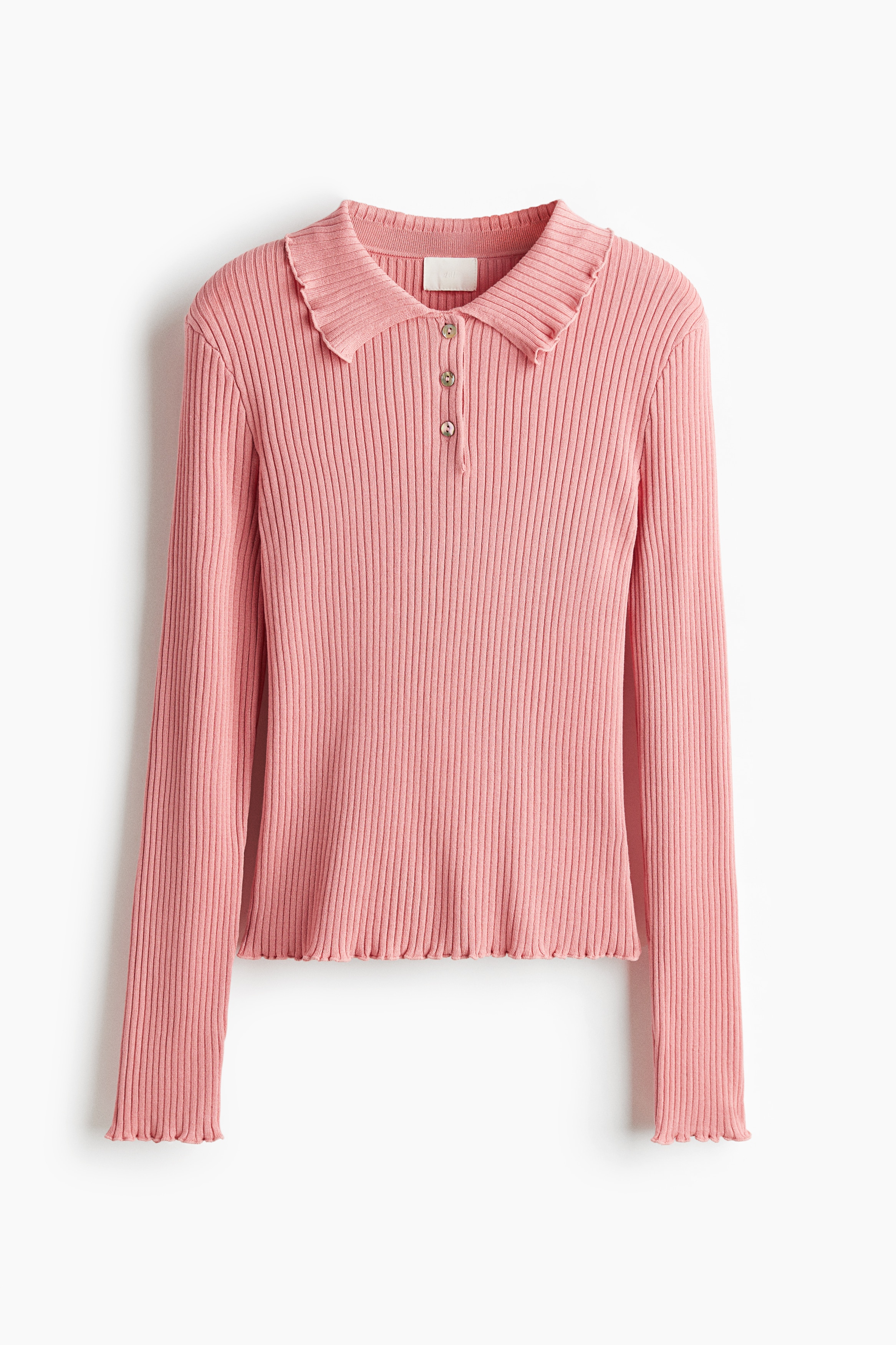 Rib-knit polo jumper - Dusty pink
