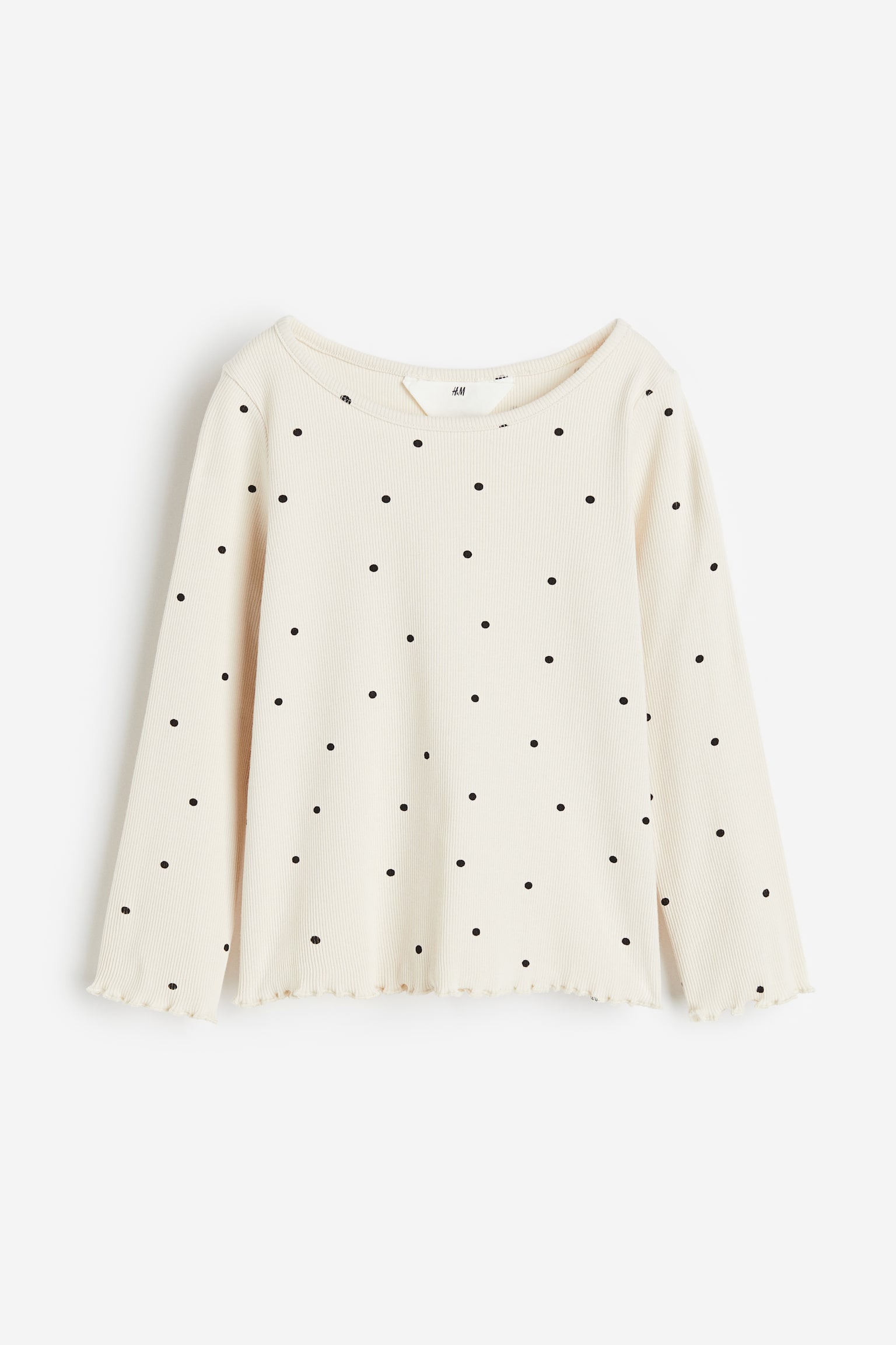 Ribbed jersey top - Light beige/Spotted/White/Black striped - 1