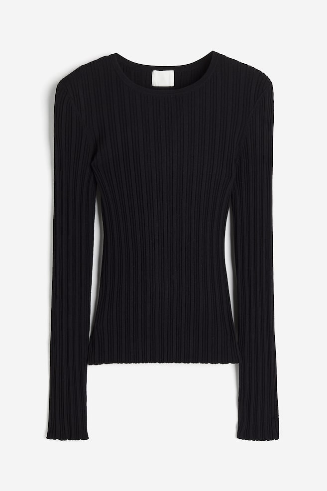 Rib-knit top - Black/Bright red - 1