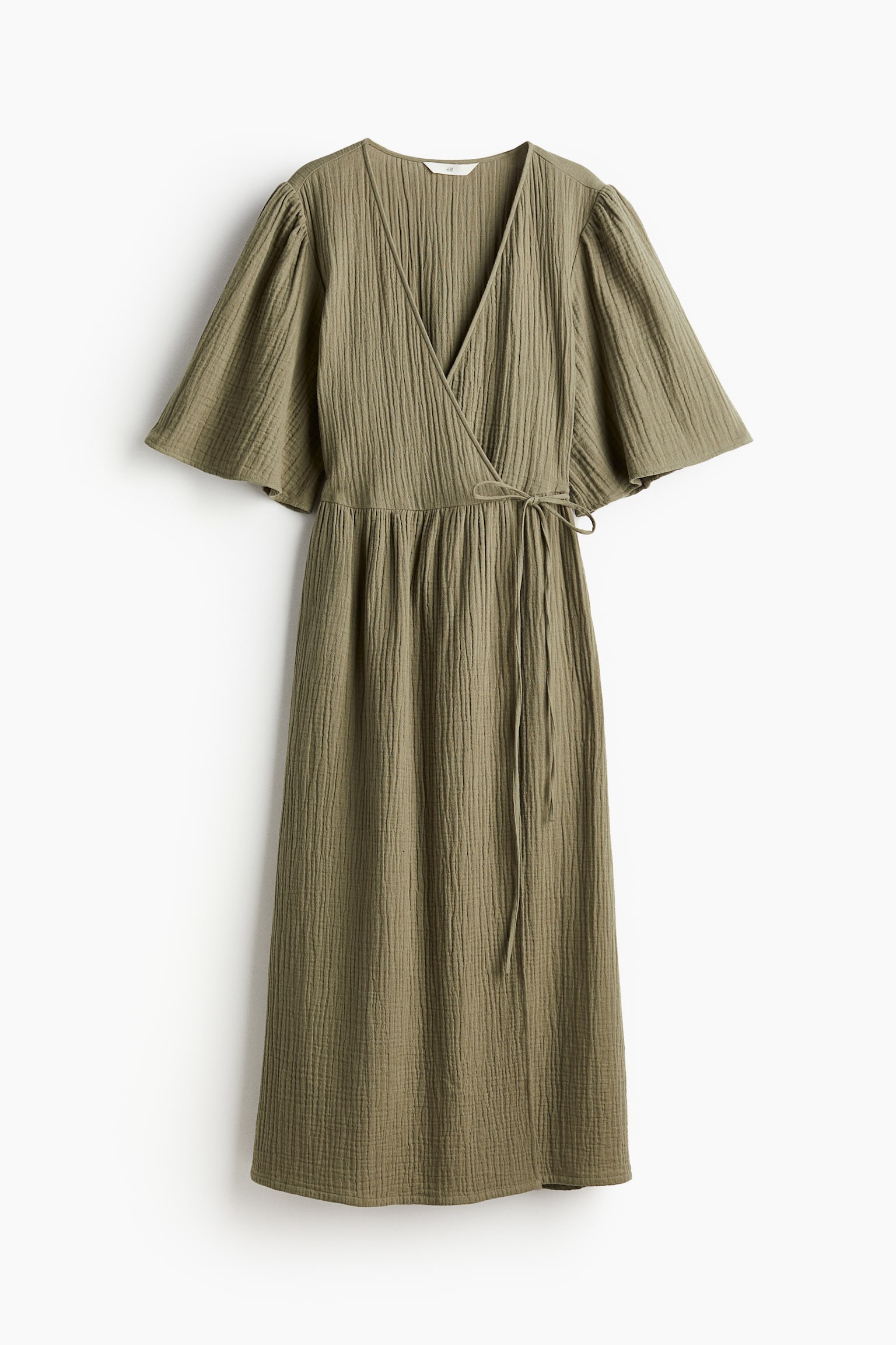 Muslin wrap dress - Khaki green/Light beige - 2