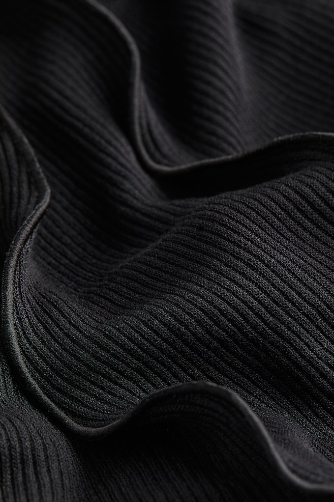 Overlock-detail rib-knit dress - Black/Light beige - 5