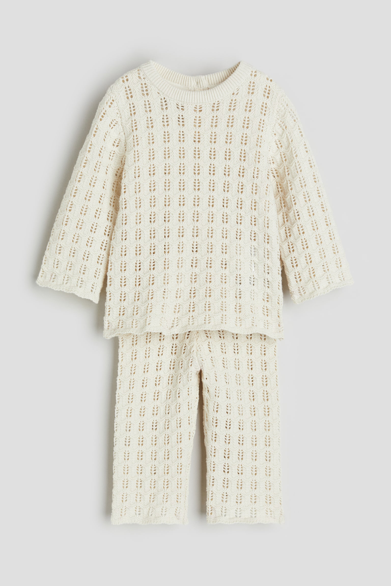 2-piece Pointelle Knit Set - Cream - 1