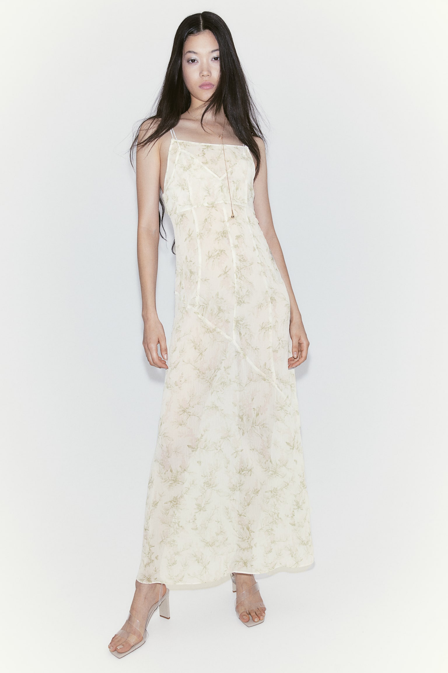 Double Layer Sheer Dress - White/Floral - 1