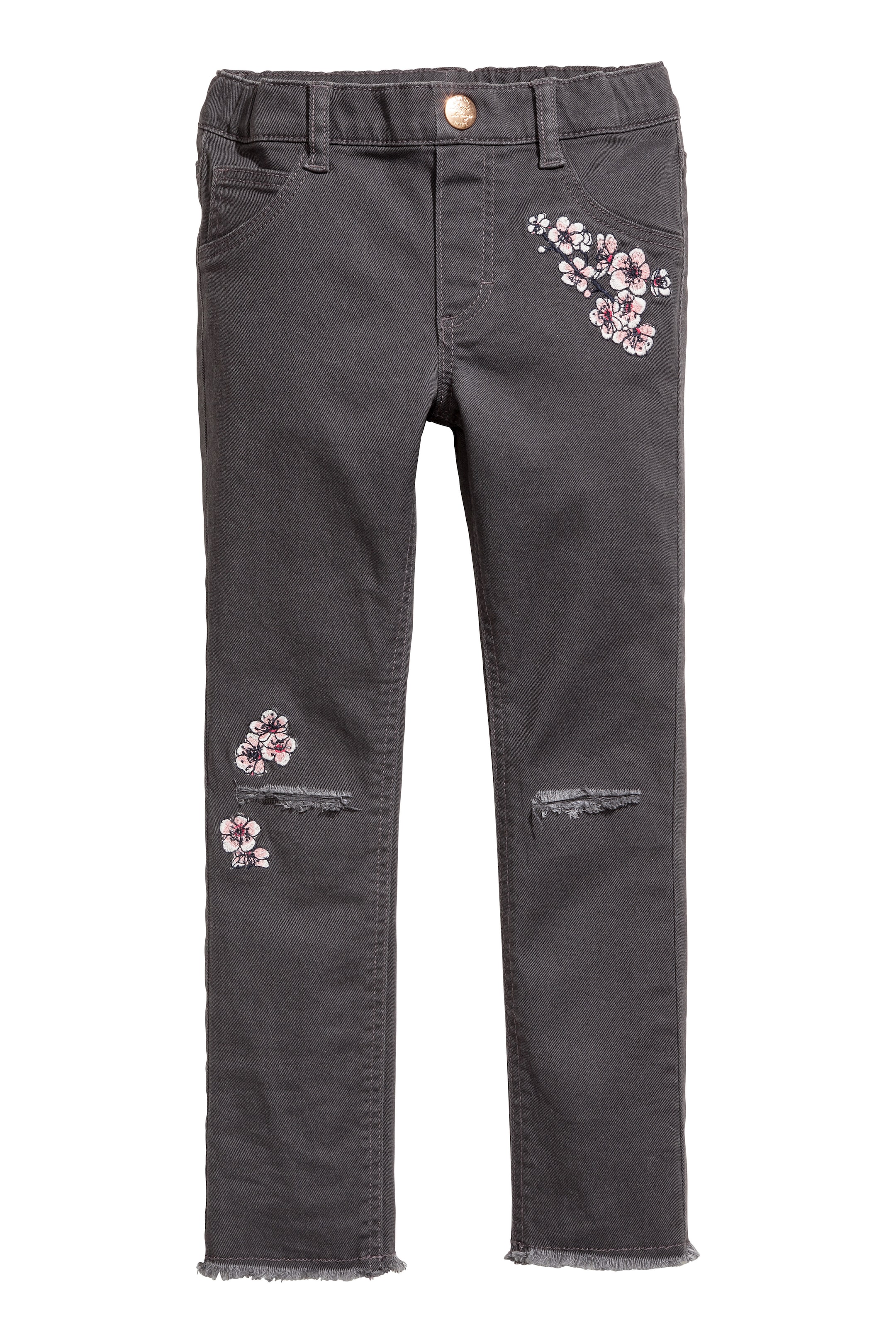 View larger image: Treggings with embroidery - Dark grey/Flowers - Kids | H&M GB 1