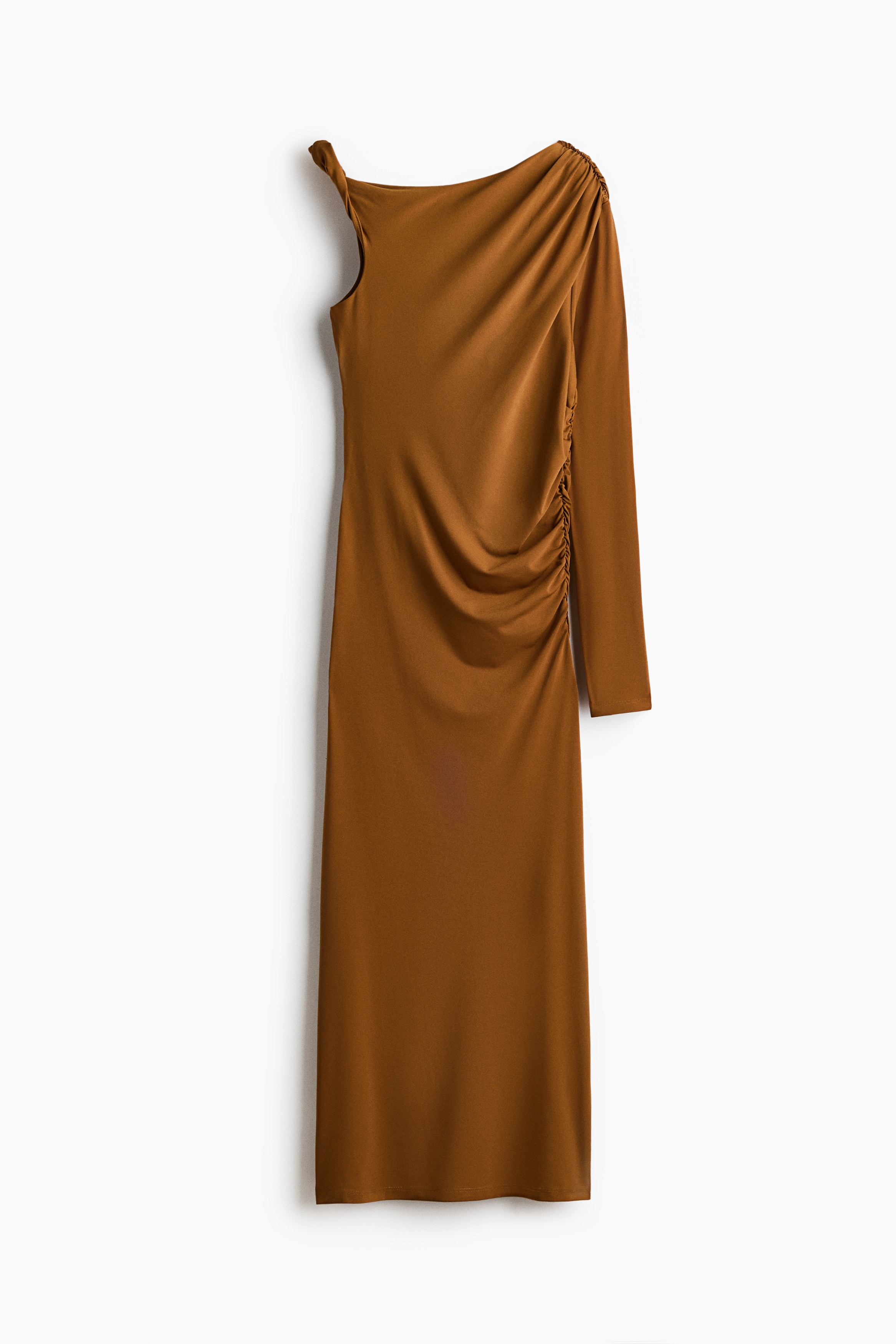 Draped one-shoulder dress - Brown/Dark plum purple