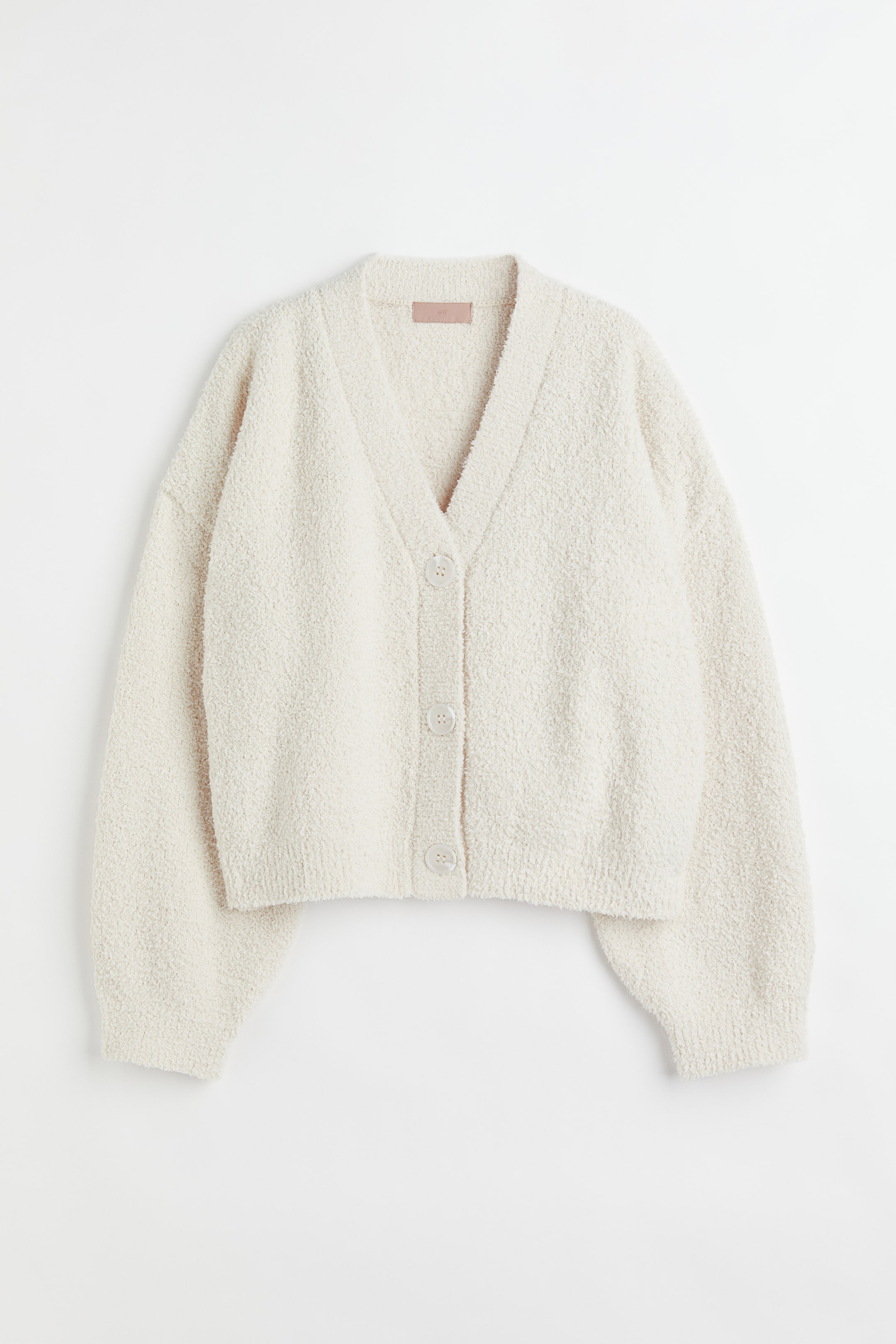 Boxy teddy cardigan - V-neck - Long sleeve - Cream - Ladies | H&M GB