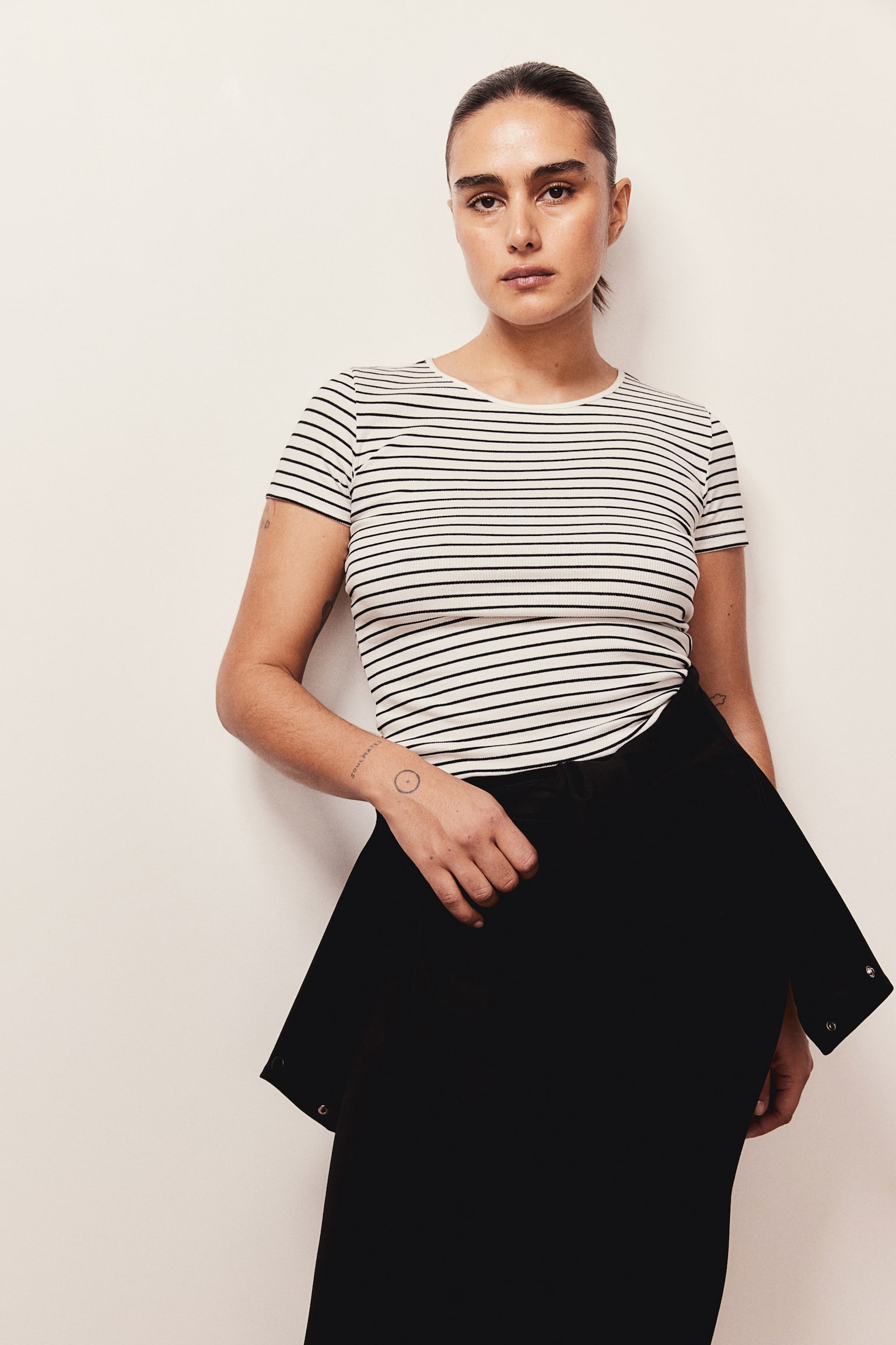 Rib Tee - White/Stripe/Black/White/Light beige/Light grey marle/Grey marle/Dark beige - 1