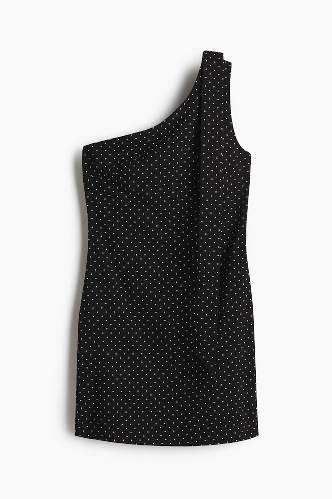 Vestido com um ombro descoberto - Preto/Bolas - 1