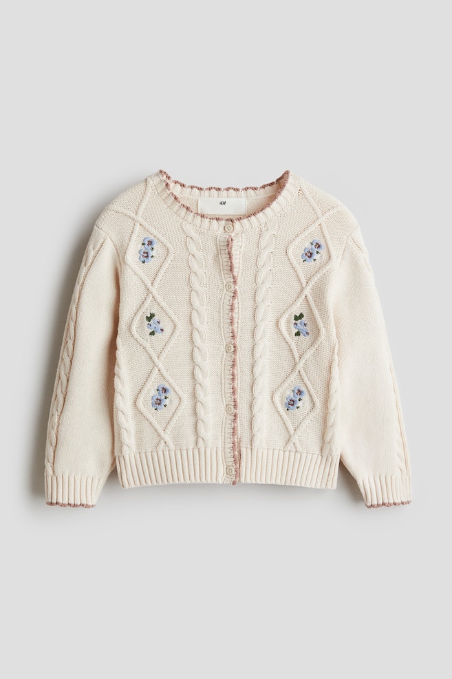 刺繍ディテール コットンカーディガン - クリーム／フローラル - 1