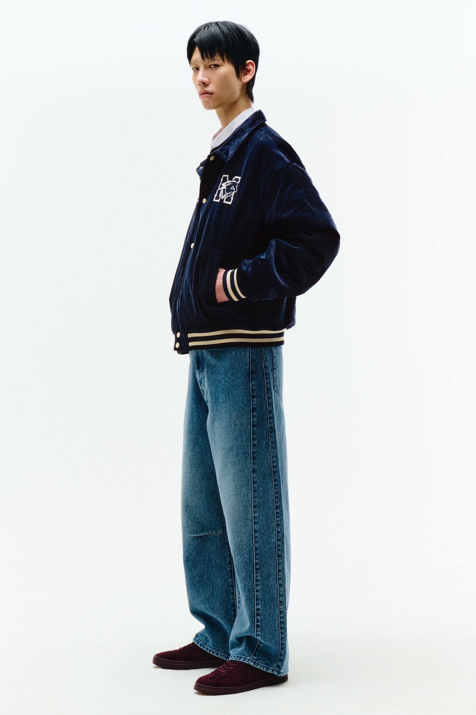 패딩 베이스볼 재킷 - 다크 블루/Blessings/베이지/Blessings Never Cease - 8