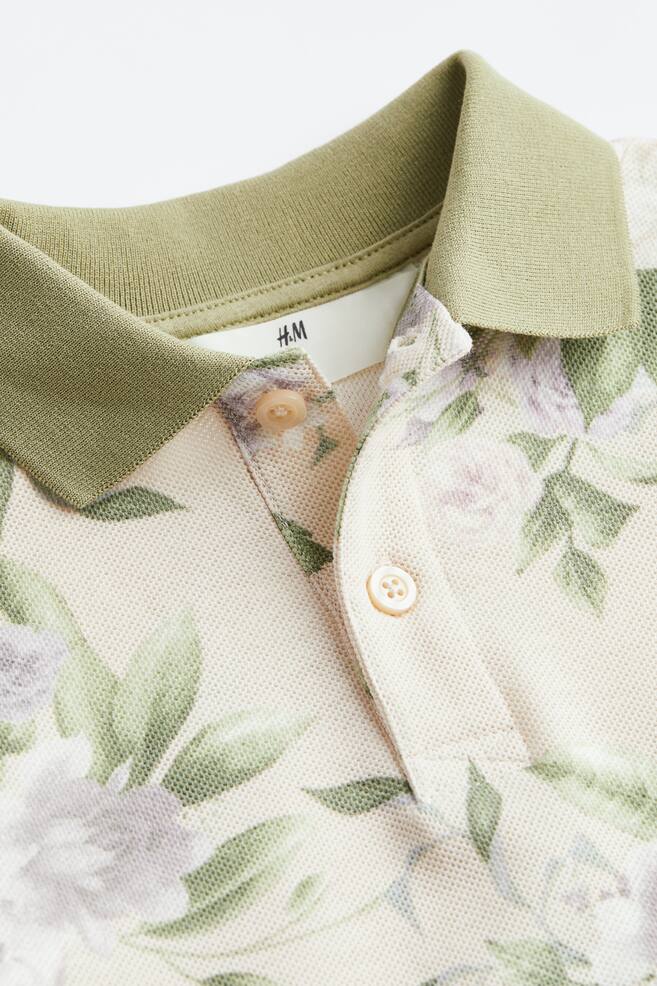 Cotton piqué polo shirt - Light beige/Floral - 2