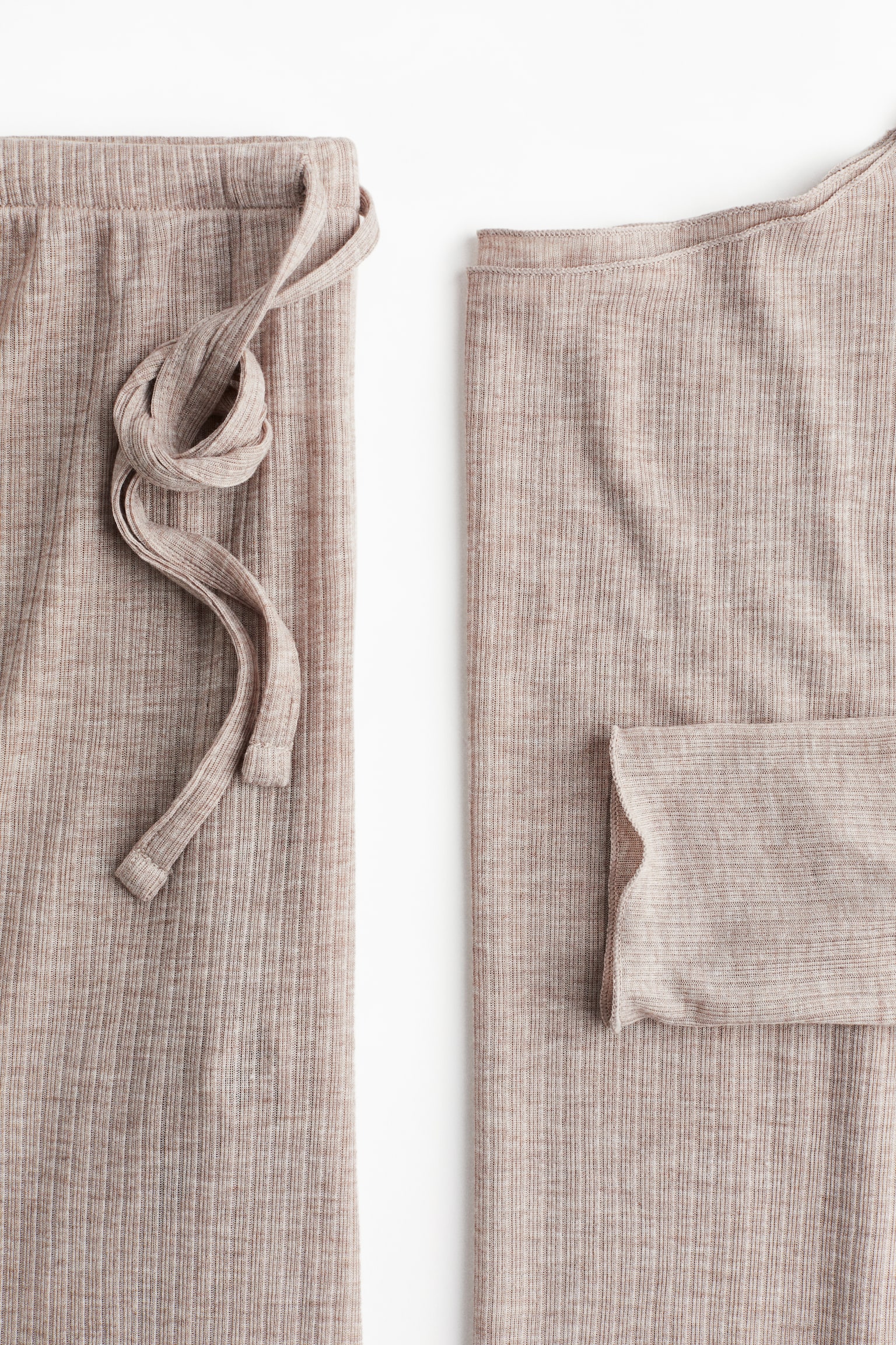 Ribbed pyjamas - Light beige marl/Dark grey marl/Burgundy - 4