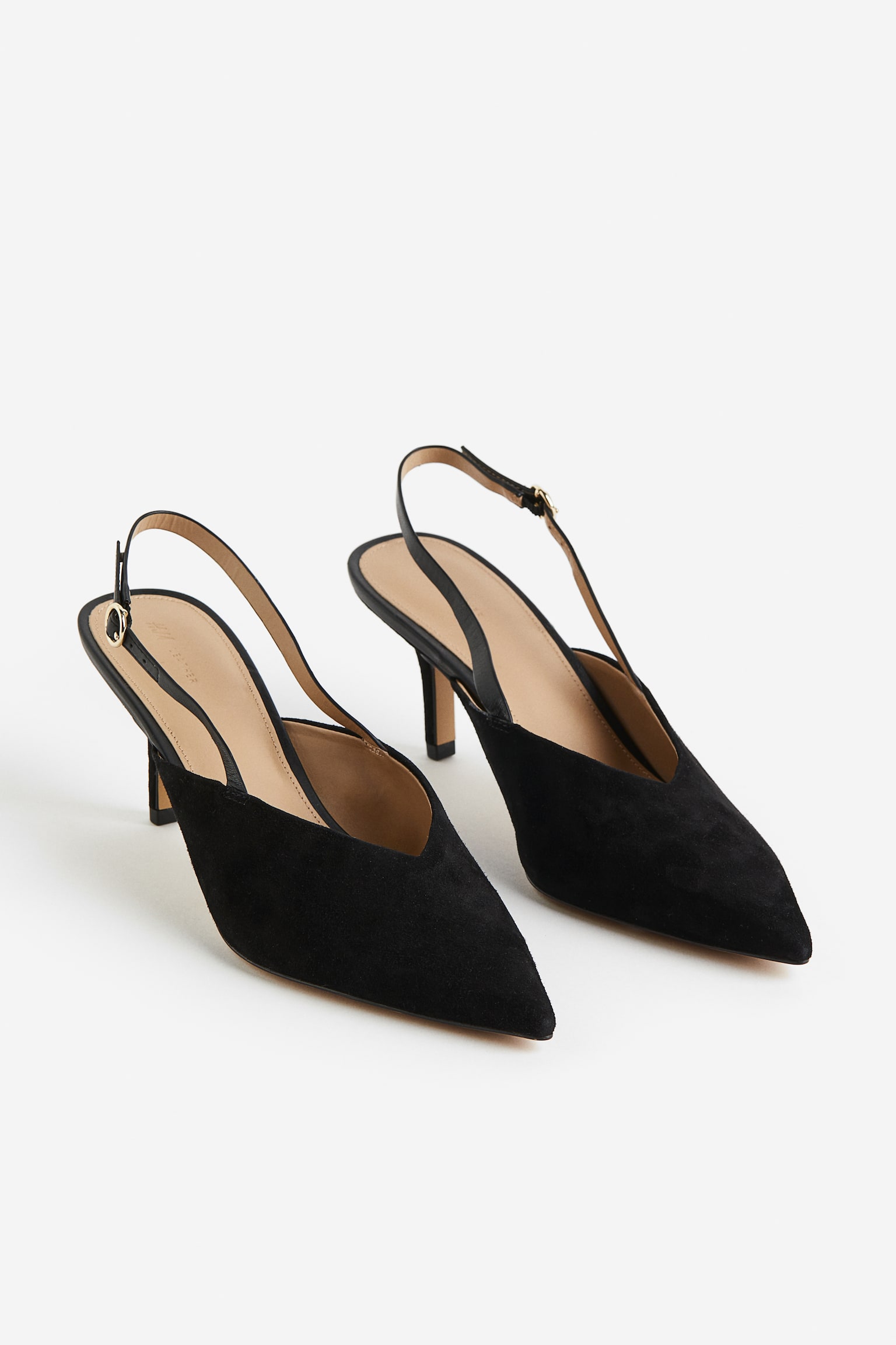 Suede Slingback High Heels - Black/Light beige - 8