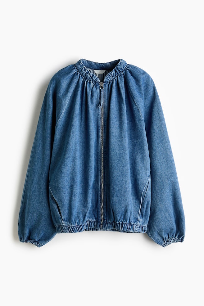 Cazadora bomber fruncida - Azul denim/Marrón/Negro - 1