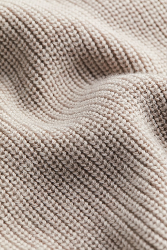 Ribbstickad tröja i merinoull - Beige/Mörkbrun/Mörkblå - 3