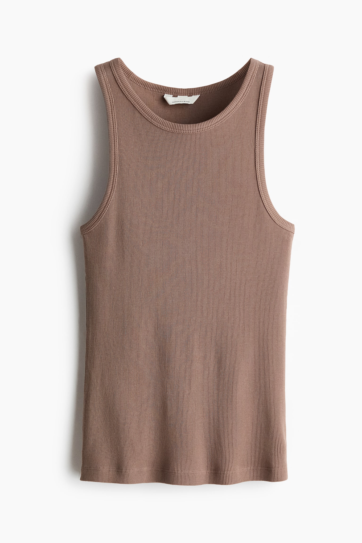 Ribbed silk-blend vest top-Dark beige - 2