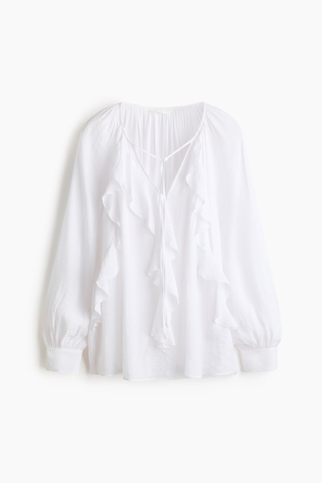 Flounce-Trimmed Blouse - White/Powder pink - 1