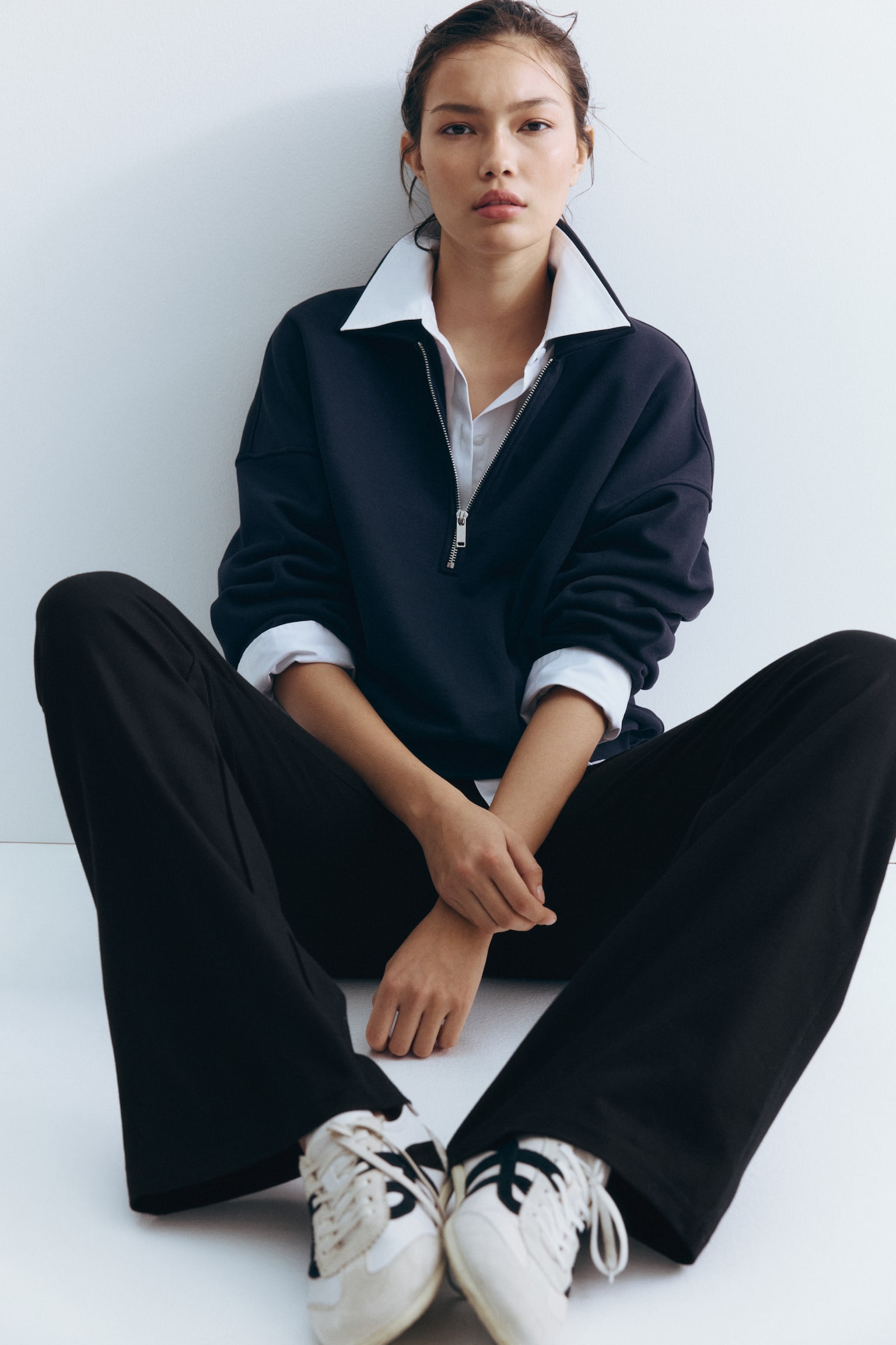 Foldover-waist cotton trousers - Black/Grey marl/Dark mole/Light brown/Khaki green/Dark brown - 6