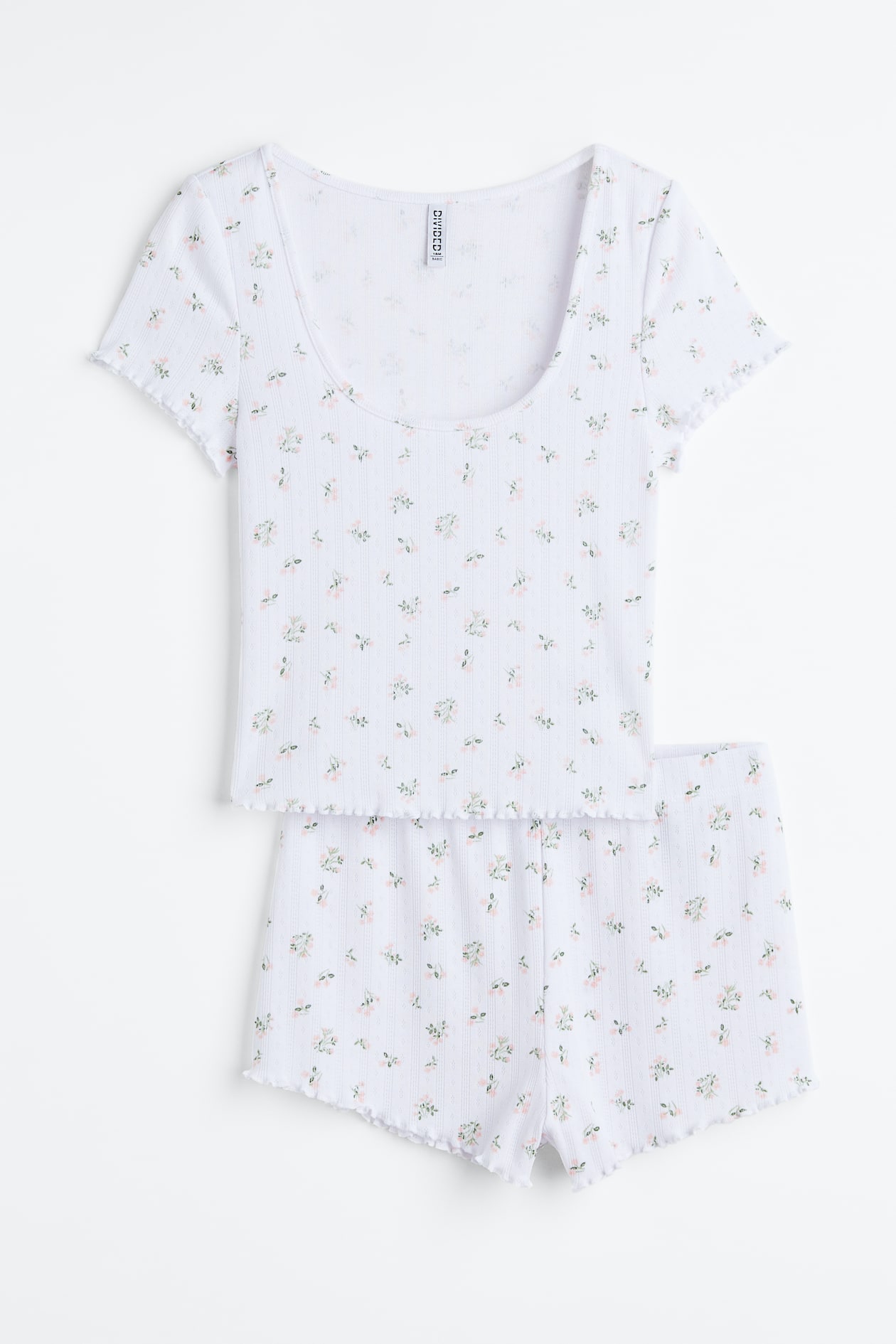 Pyjama top and shorts - White/Small flowers - Ladies | H&M GB