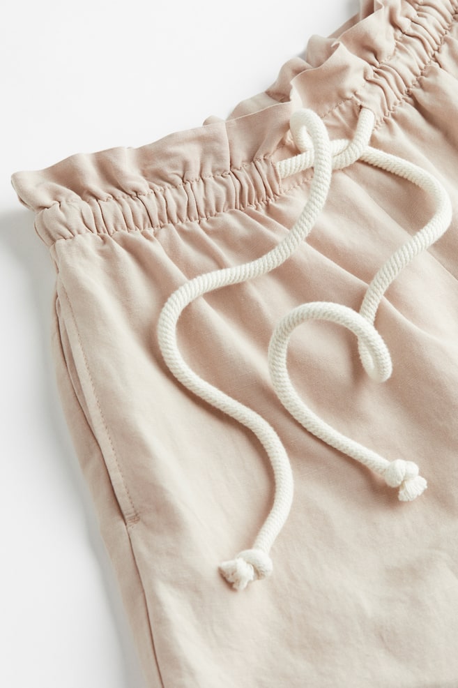 Linen-blend paper bag shorts - Beige/White - 6