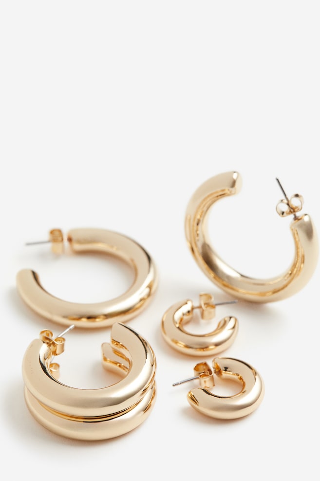 3 pairs hoop earrings - Gold-coloured/Silver-coloured - 2