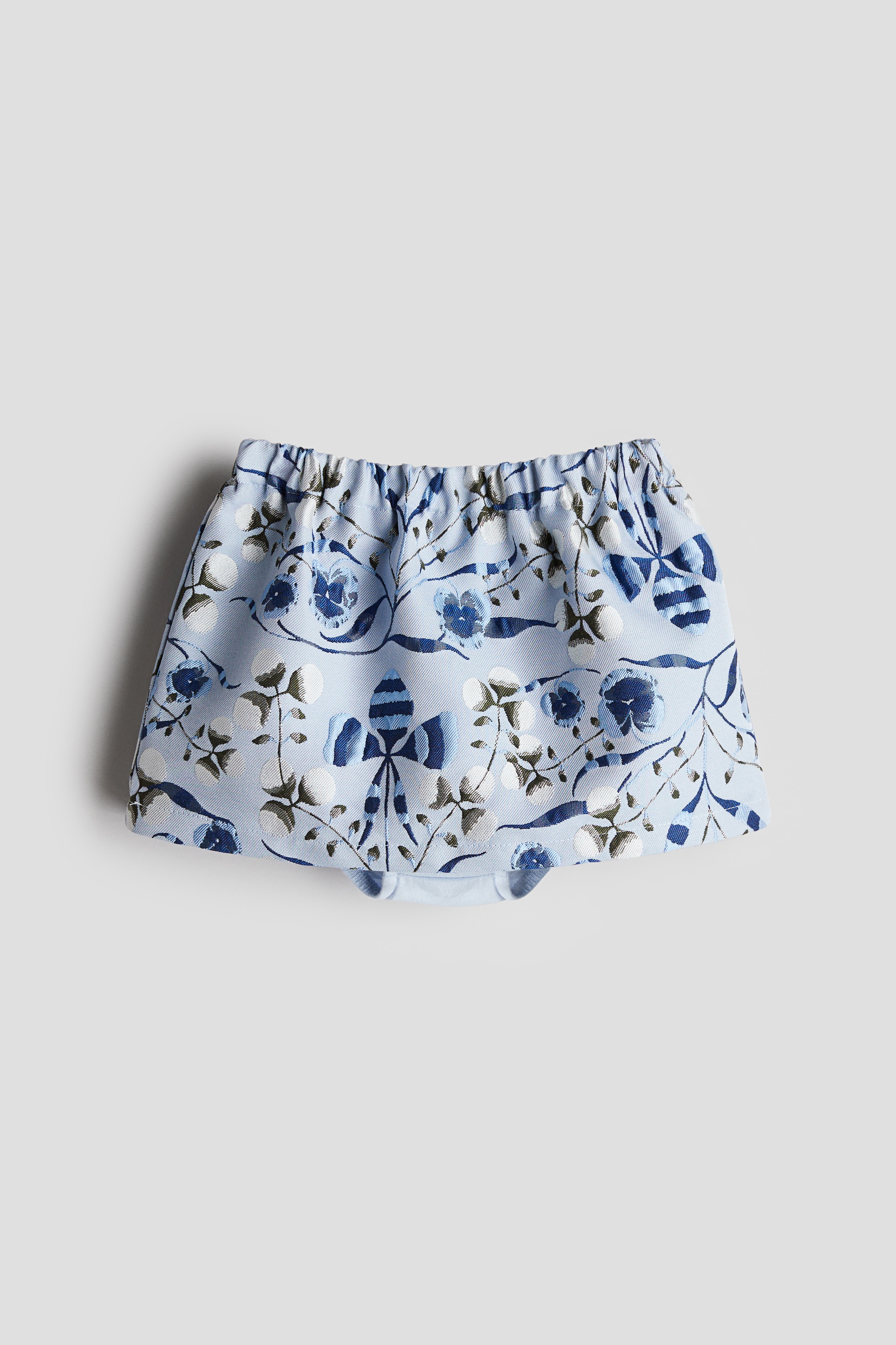 Jacquardvævet nederdel med mønster - Lyseblå/Blomstret