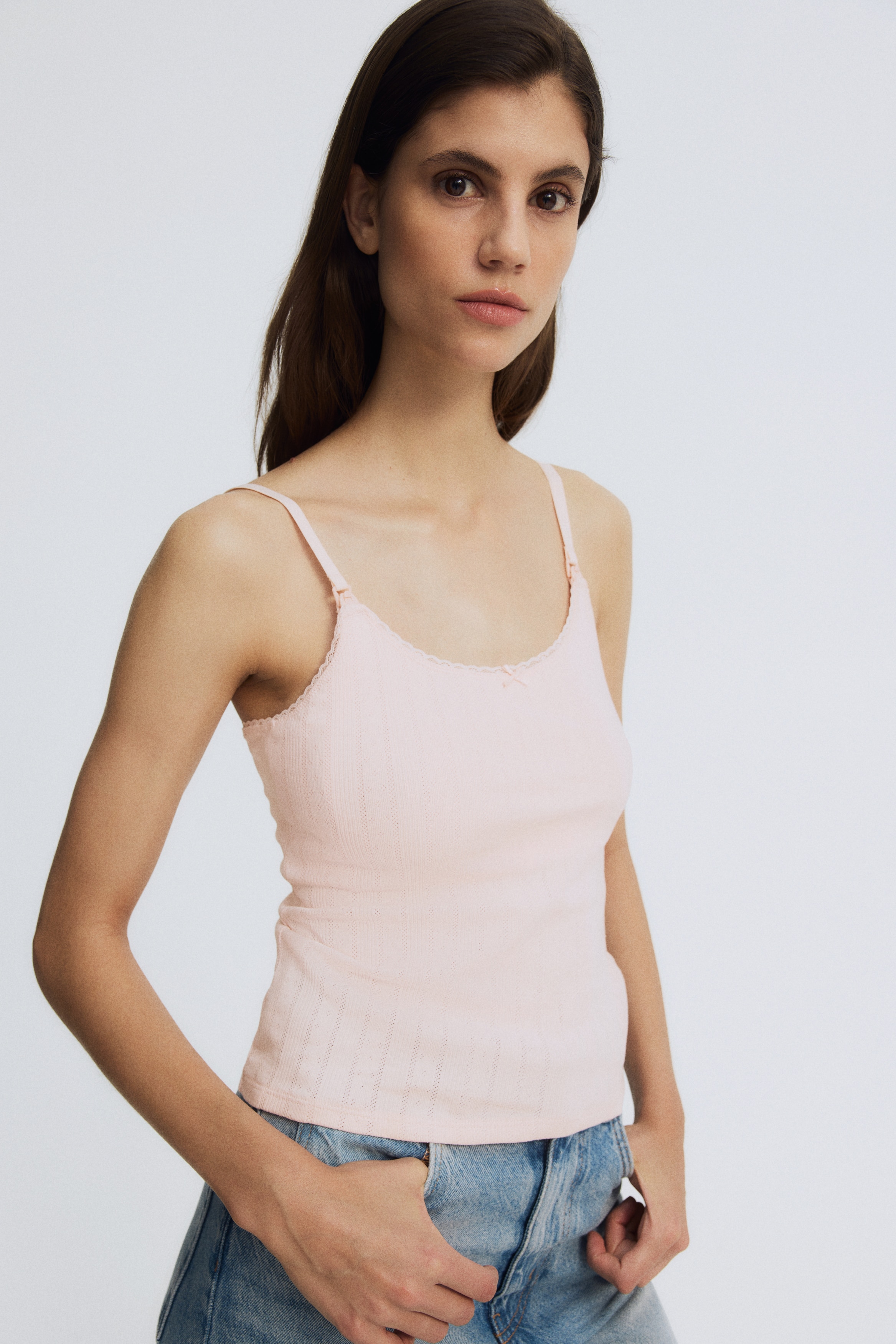 MAMA Stilltop in Pointelle - Puderrosa/Blassgelb